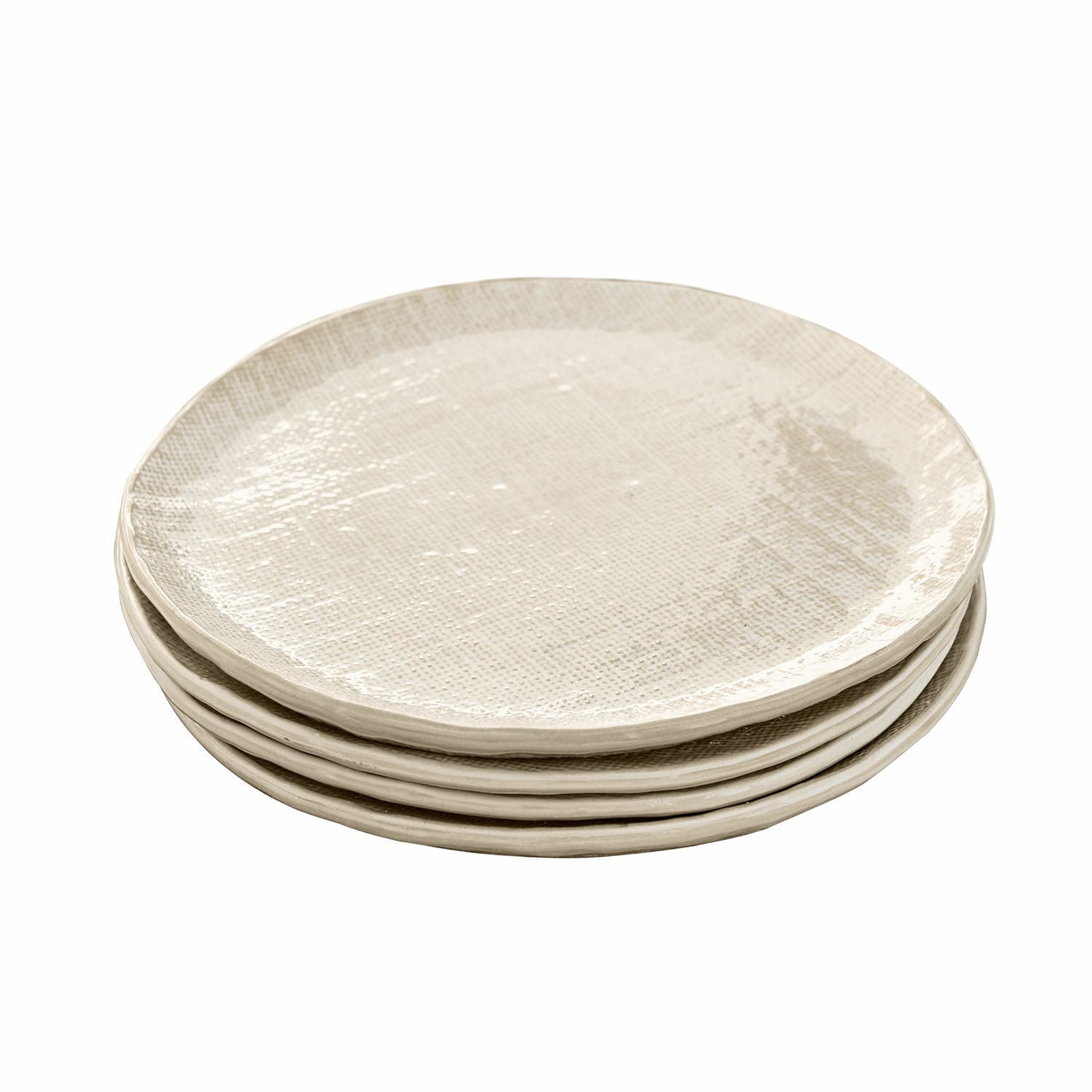 Set de 4 platos de postre Luganville Juego de cuatro platos de cerámica crema con textura, ideales para uso diario
