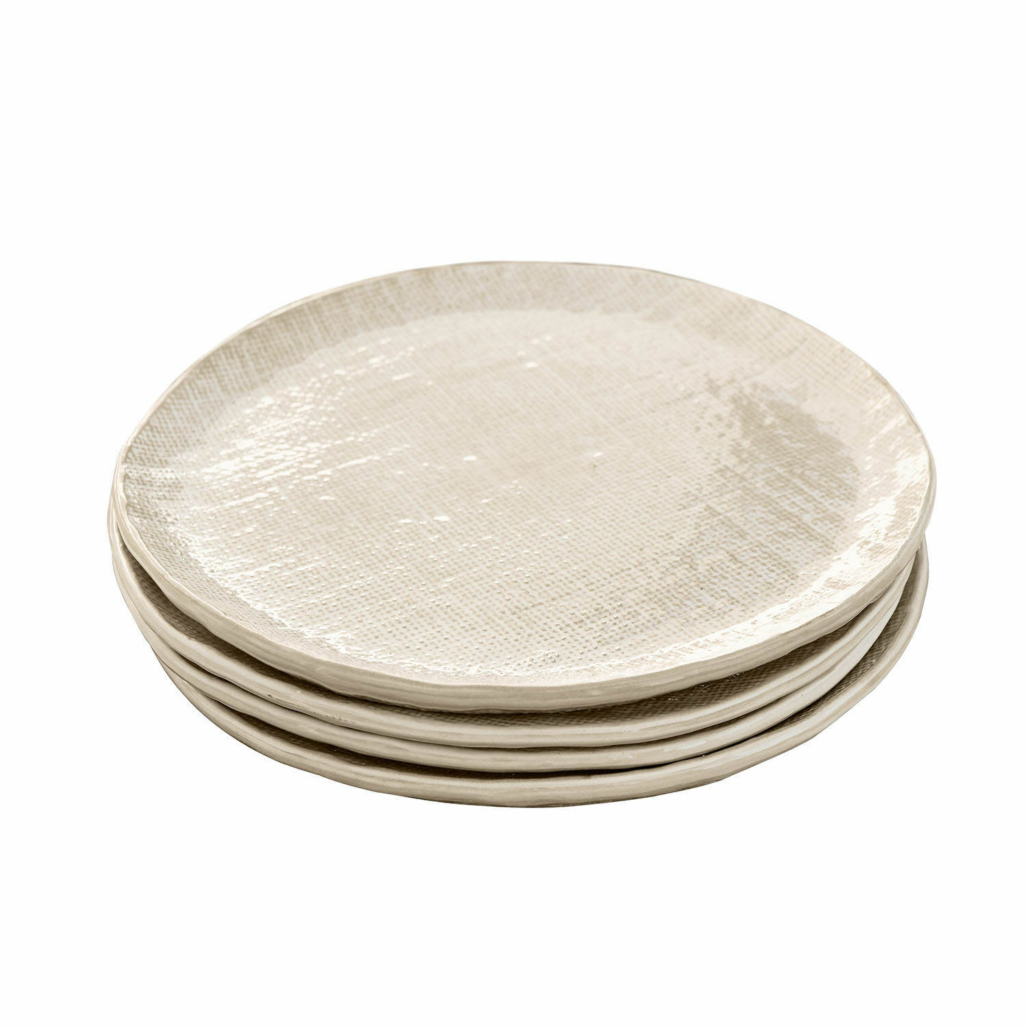 Set de 4 platos de postre Luganville Juego de cuatro platos de cerámica crema con textura, ideales para uso diario
