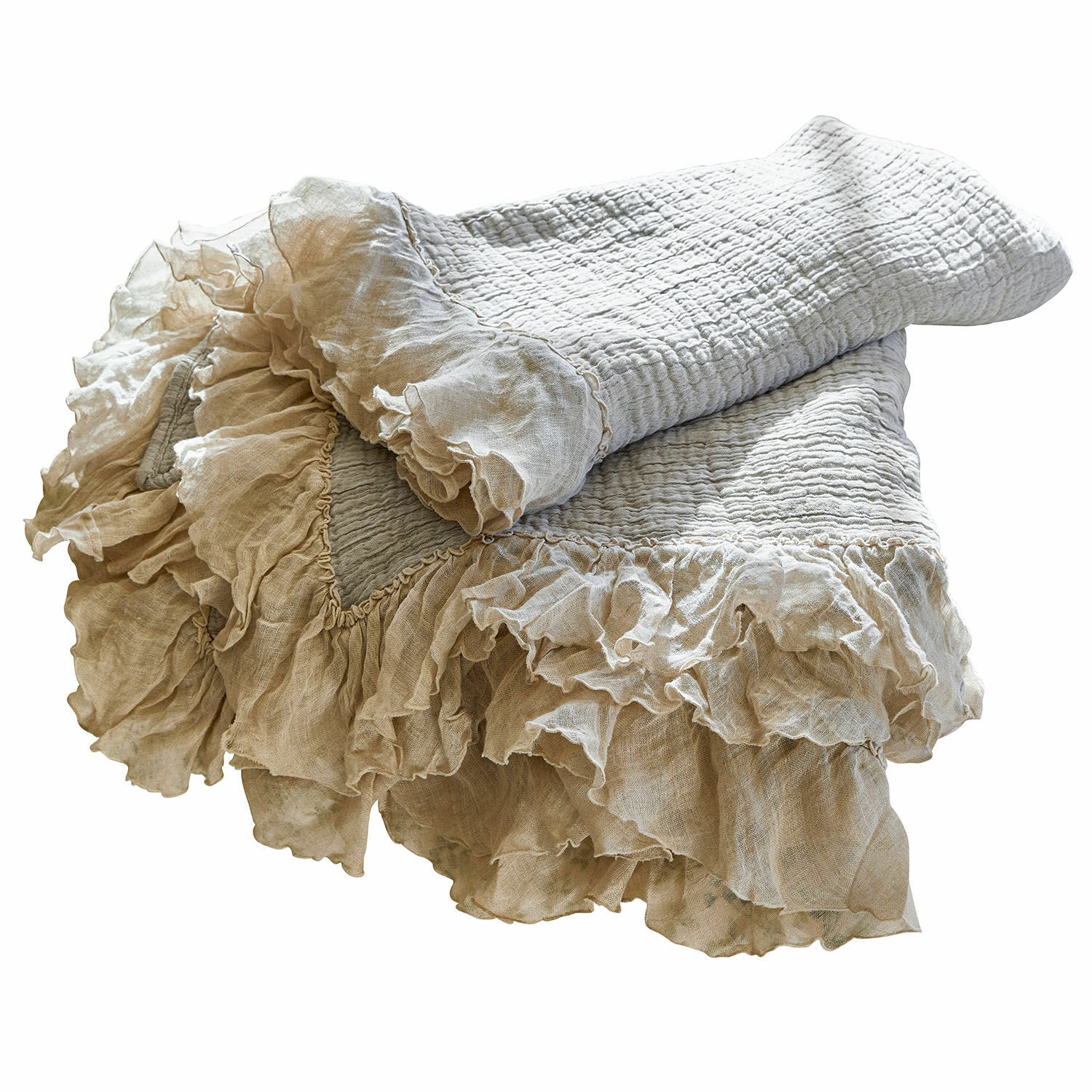 Colcha Lure Manta beige de lino con volantes, suave y decorativa, ideal para salón o dormitorio