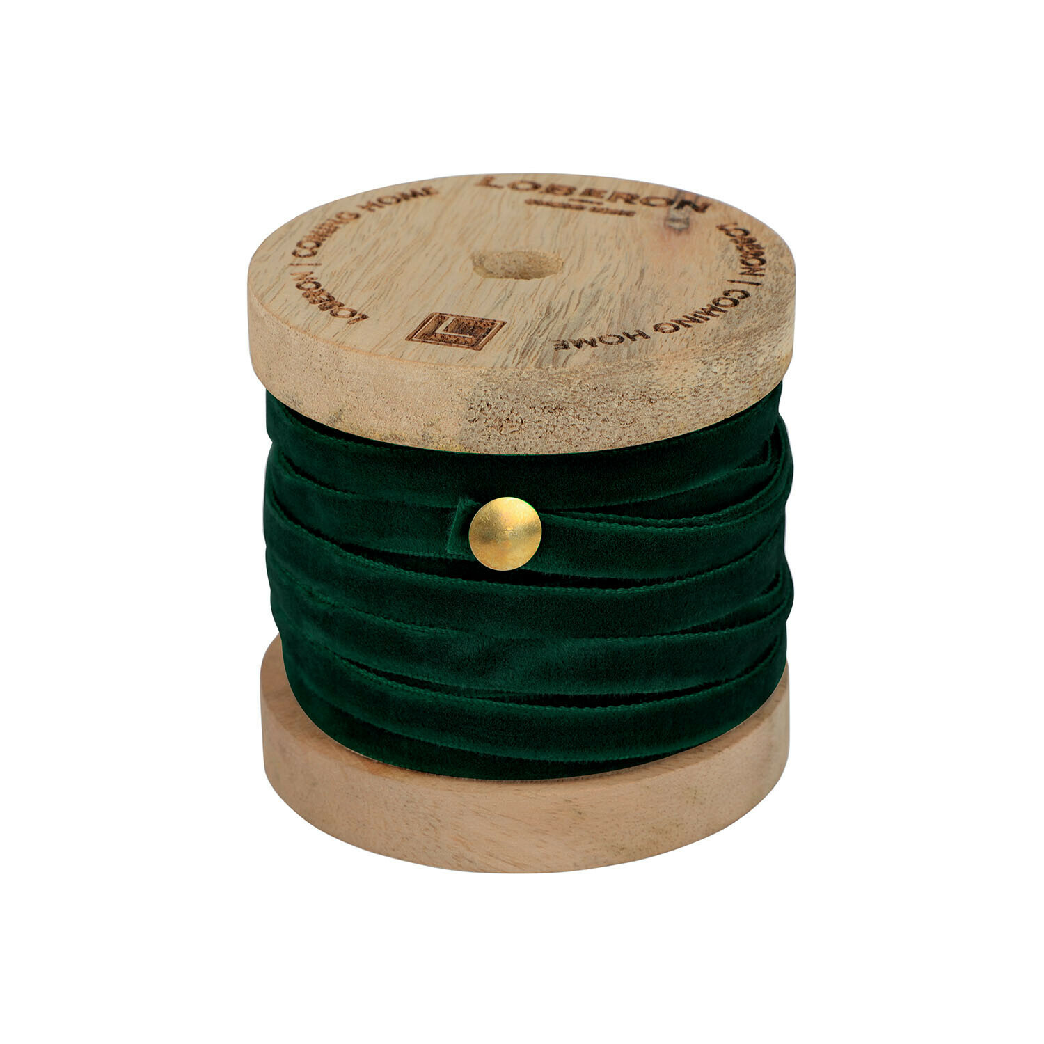 Cinta de terciopelo verde oscuro Olessa en carrete de madera, cinta decorativa para manualidades y regalos
