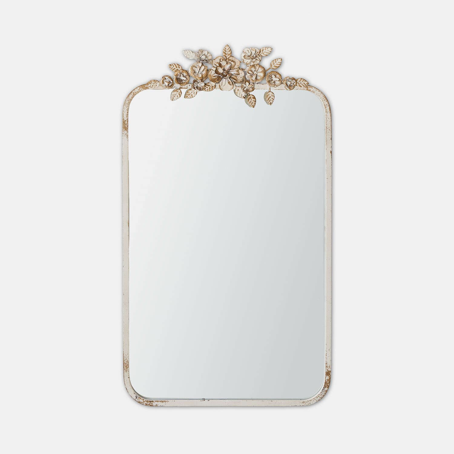 Espejo Veilleures Espejo de pared con marco blanco envejecido y decoración floral, estilo vintage para salón