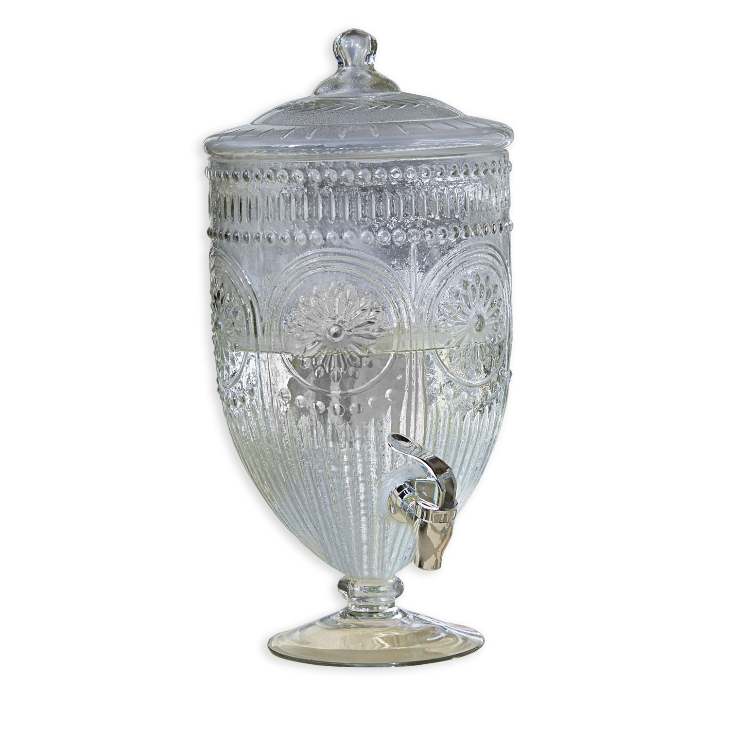 Dispensador de bebidas Mercure Dispensador de bebidas de vidrio transparente con tapa y grifo cromado, diseño decorativo