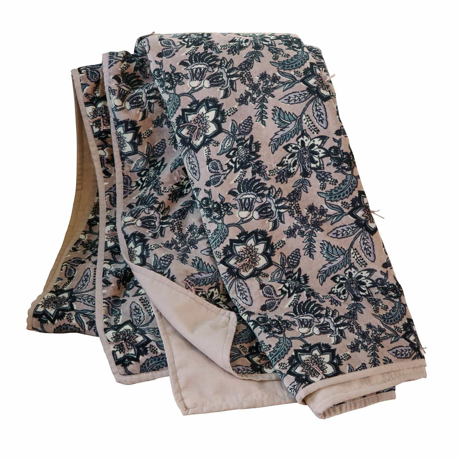Plaid Elarion Manta con diseño floral en tonos beige y verde, tejido suave para decoración y confort