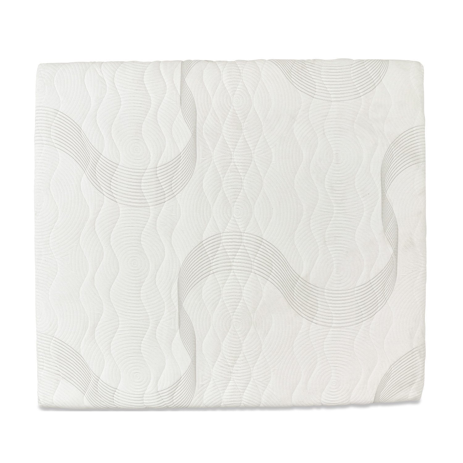 Colcha blanca acolchada con patrón ondulado gris claro, material suave para dormitorio
