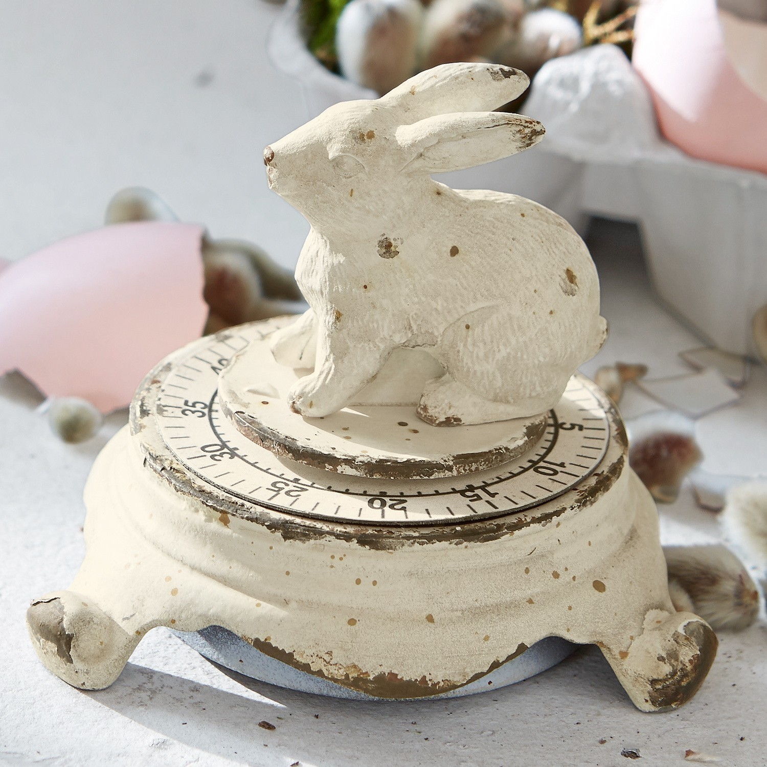 Temporizador Terese Temporizador de cocina metálico crema con conejo decorativo y acabado envejecido