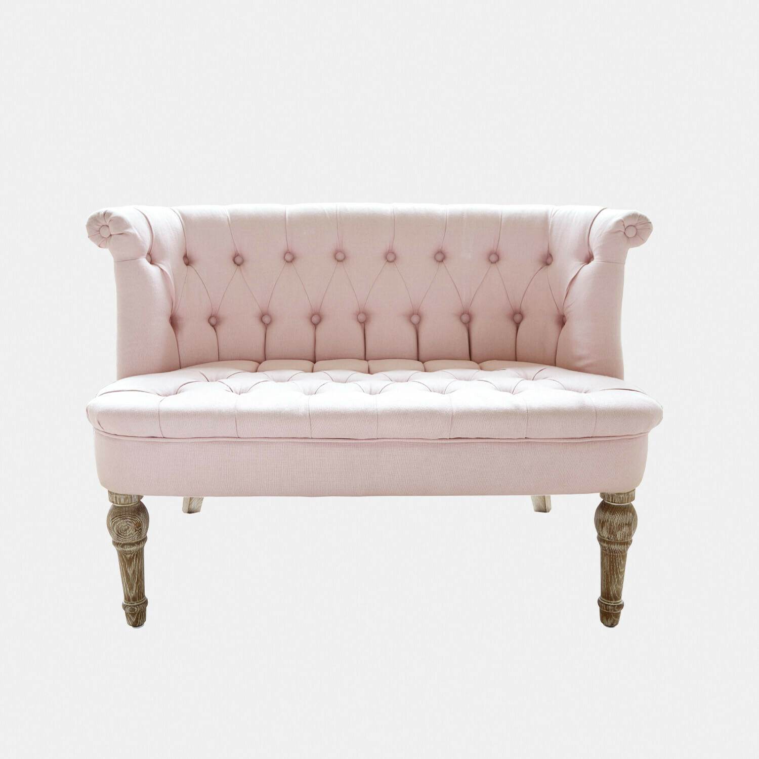 rosa Sofá rosa tapizado Weralin con patas de madera, mueble elegante para salón