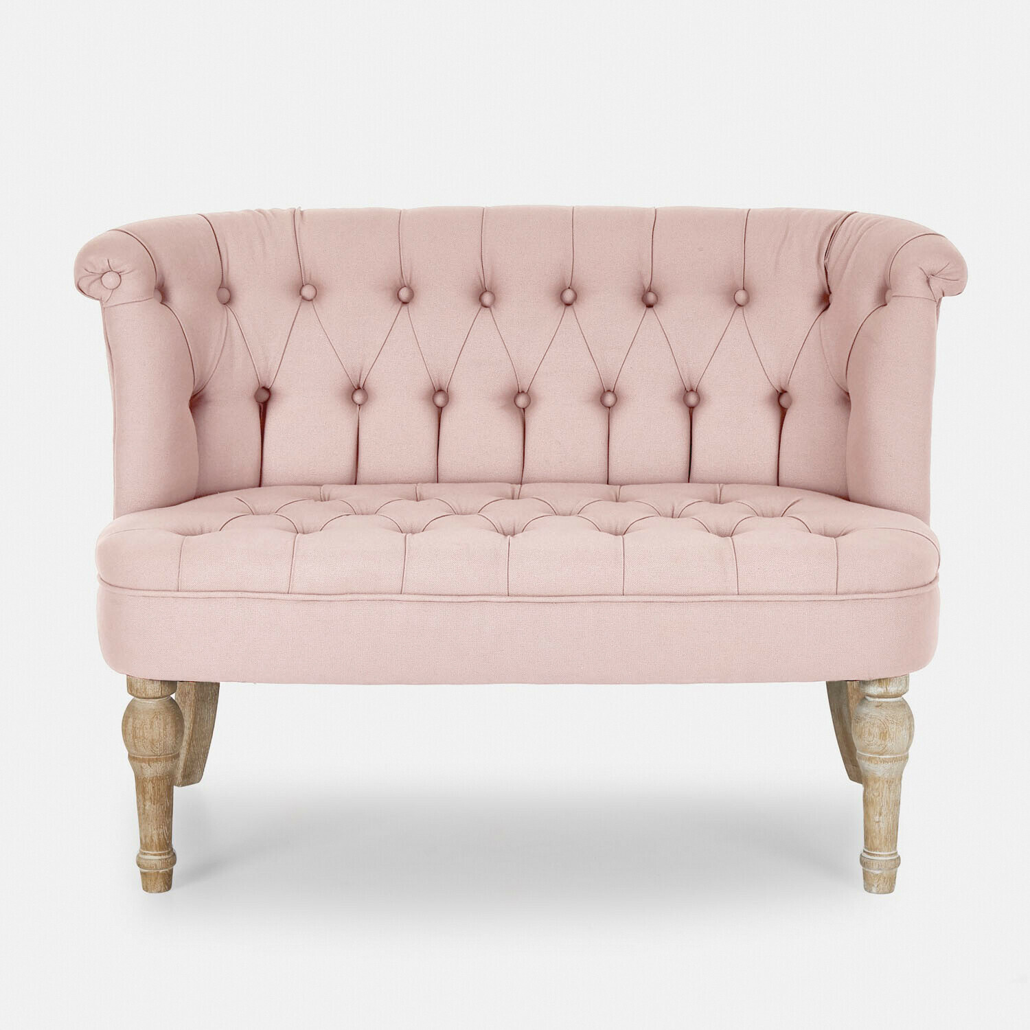 Sofá rosa tapizado Weralin con patas de madera, mueble elegante para salón