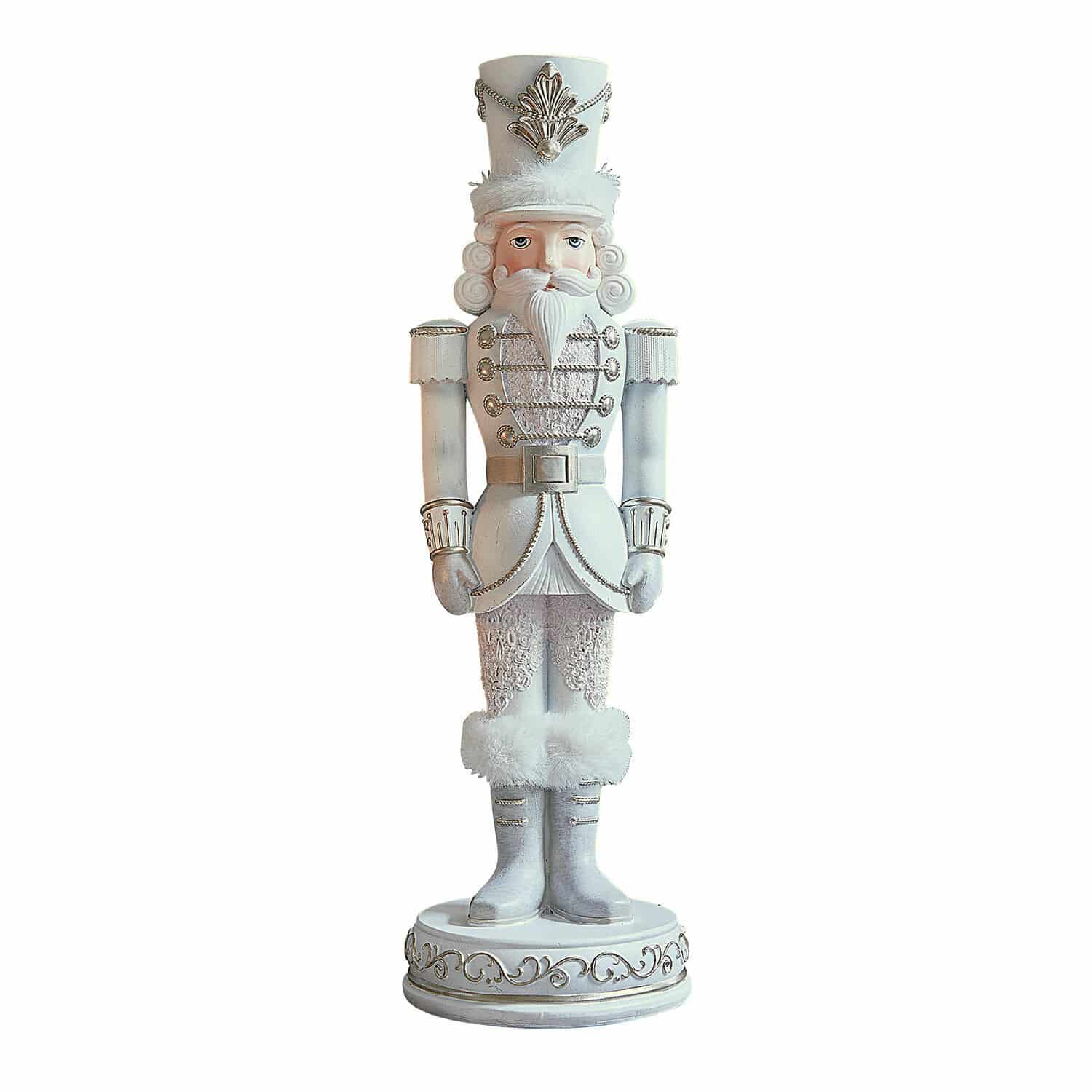 Cascanueces decorativo Moriette Cascanueces de madera blanco con detalles de piel y adornos dorados, decoración navideña elegante