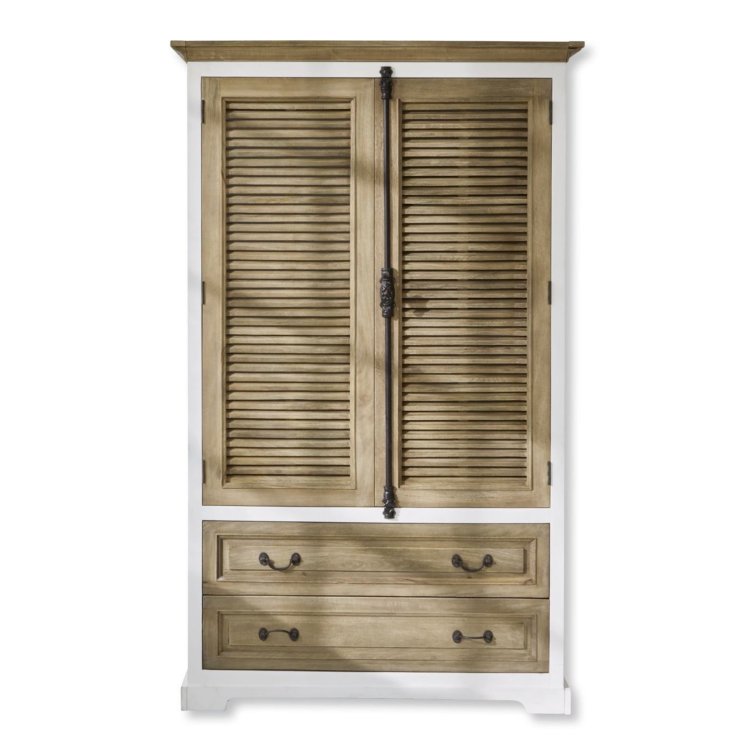 Armario Bureau Armario de madera con marco blanco y dos cajones, color madera natural, mueble de almacenamiento
