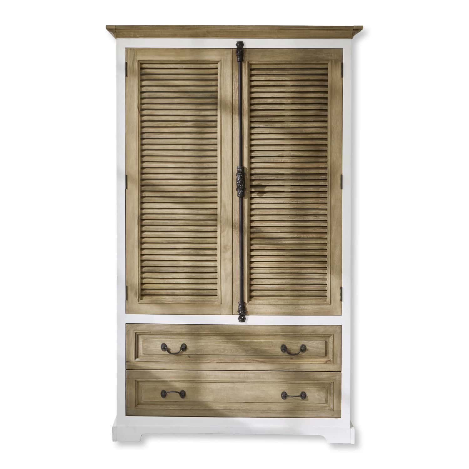 Armario Bureau Armario de madera con marco blanco y dos cajones, color madera natural, mueble de almacenamiento
