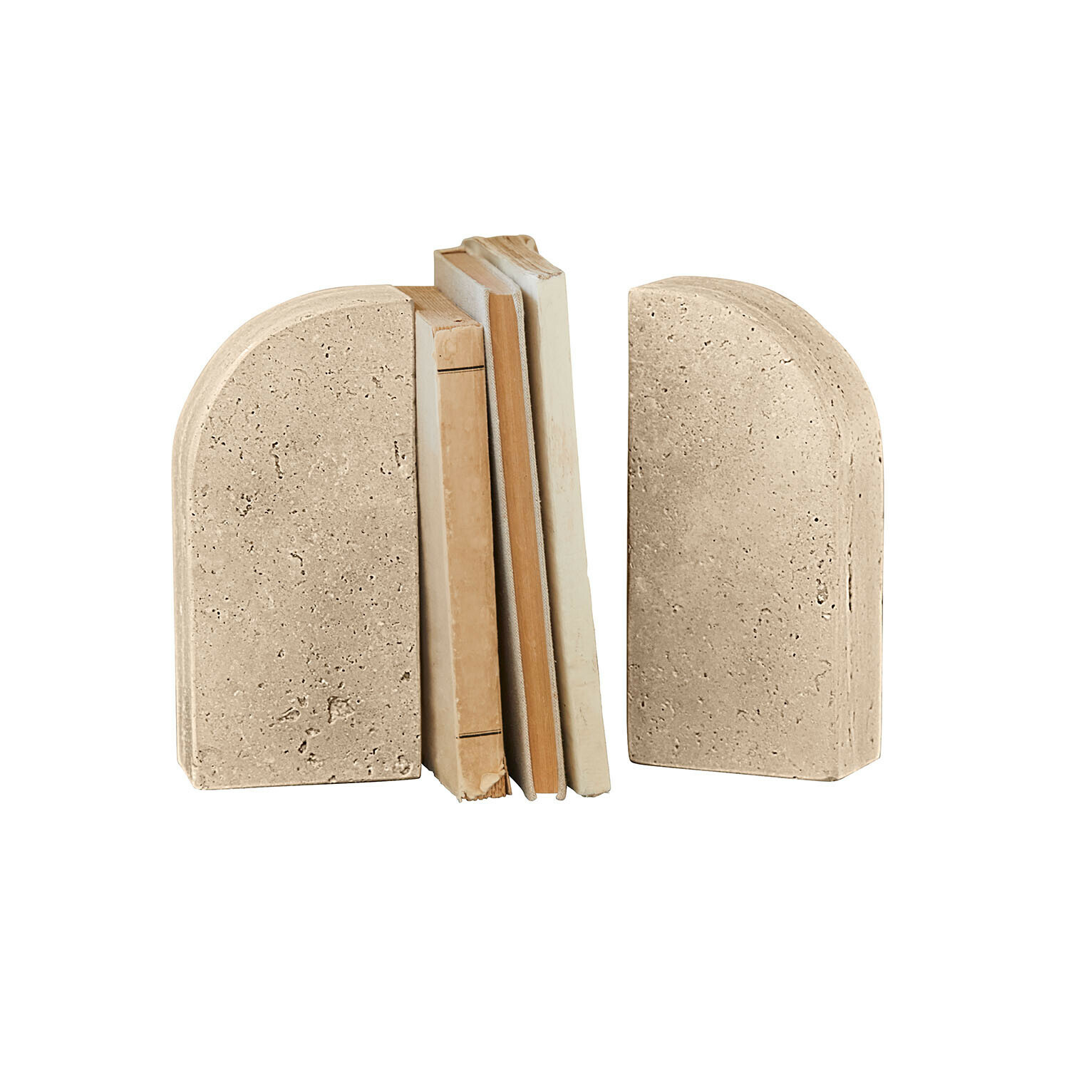 Set de 2 sujetalibros Caleneuve Par de sujetalibros de piedra beige, ideales para decorar y organizar estanterías
