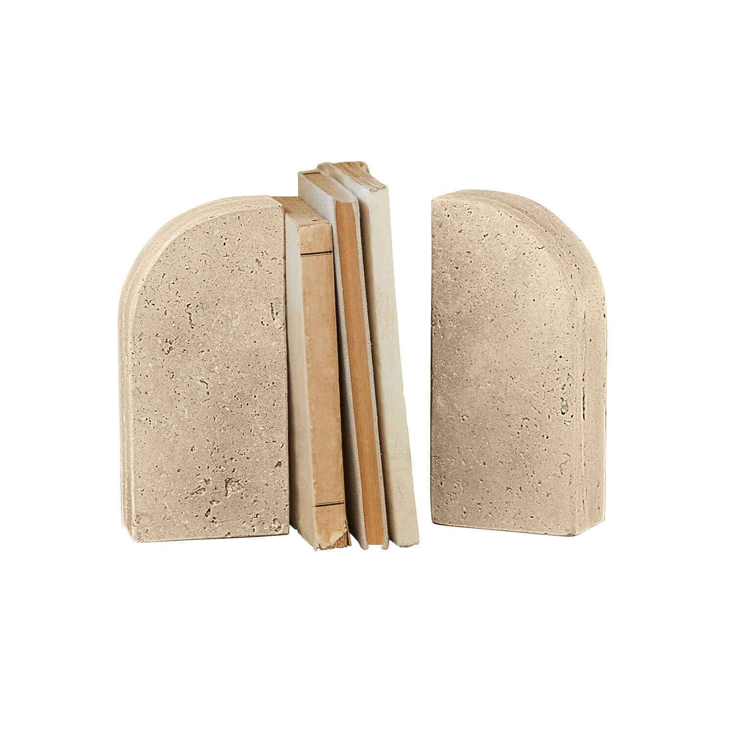 Set de 2 sujetalibros Caleneuve Par de sujetalibros de piedra beige, ideales para decorar y organizar estanterías