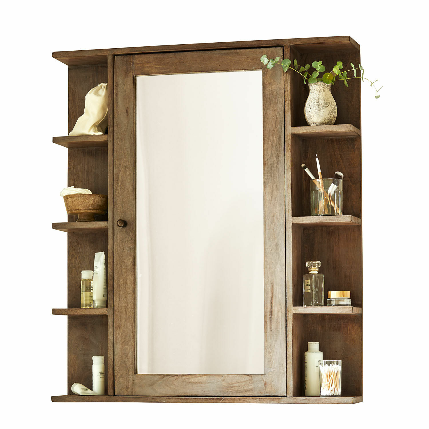 Armario con espejos Greenhaven Armario de baño de madera con espejo y estantes para cosméticos en marrón natural