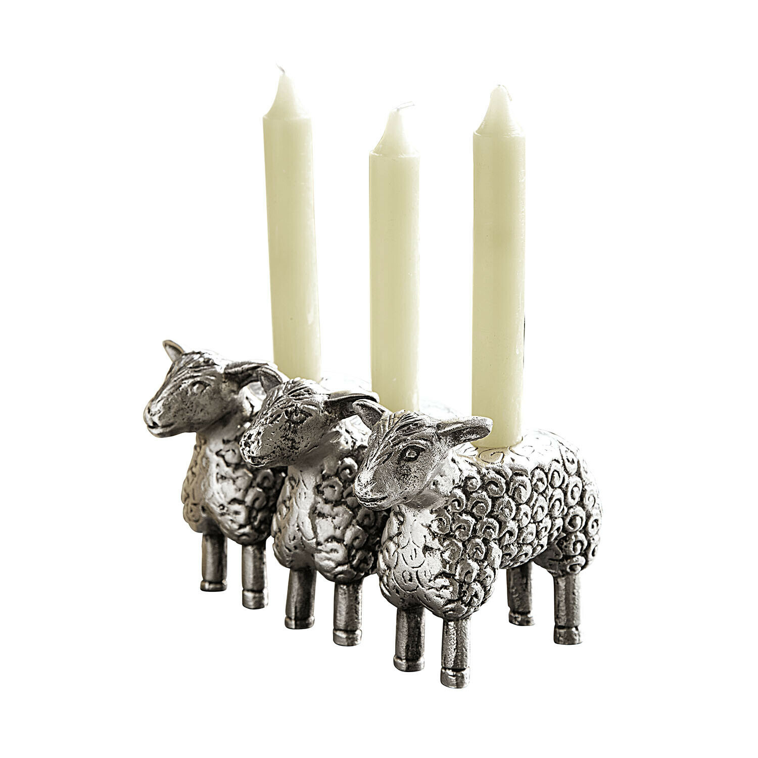 Portavelas Séverac Candelabro metálico con forma de tres ovejas y velas blancas, decoración para el hogar