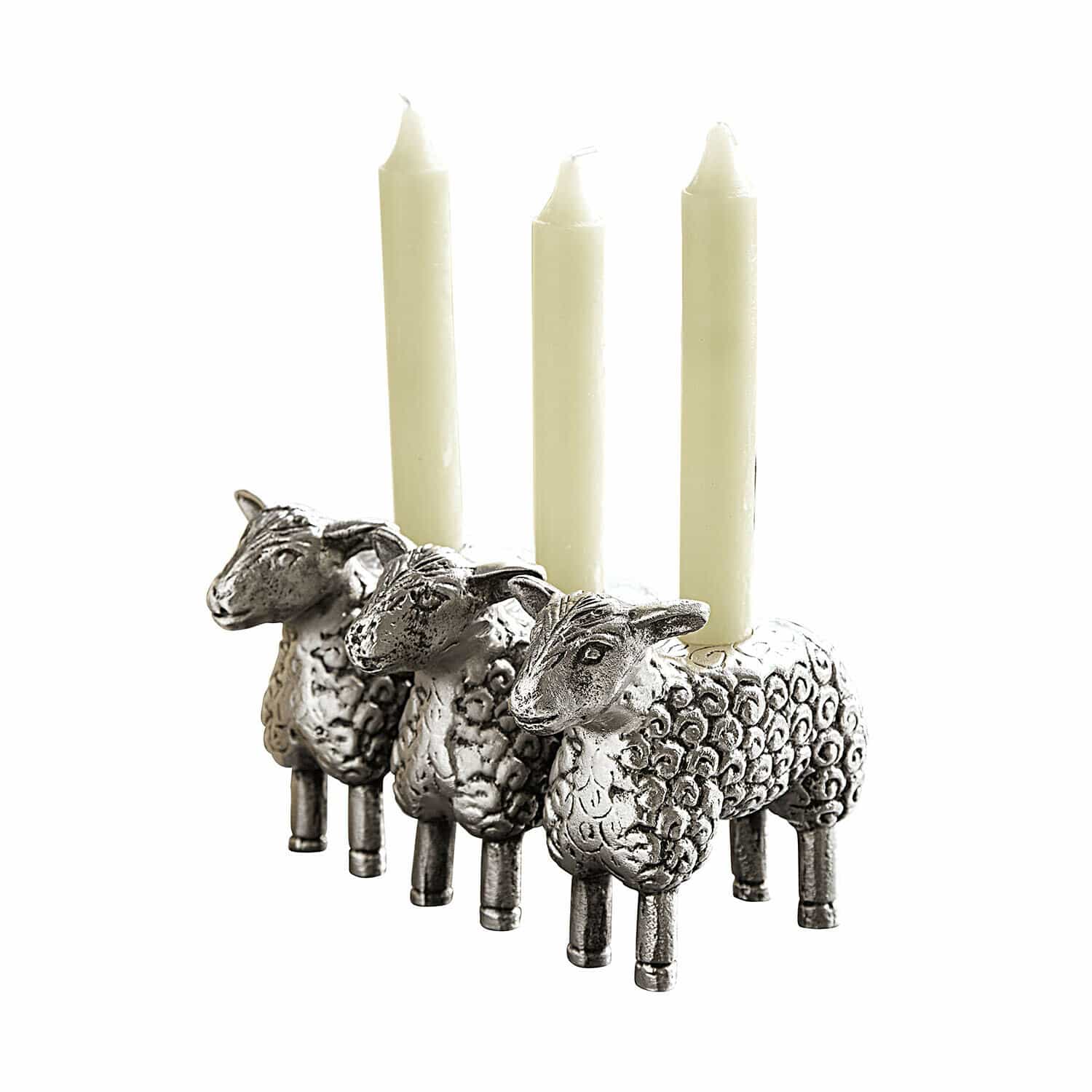 Portavelas Séverac Candelabro metálico con forma de tres ovejas y velas blancas, decoración para el hogar