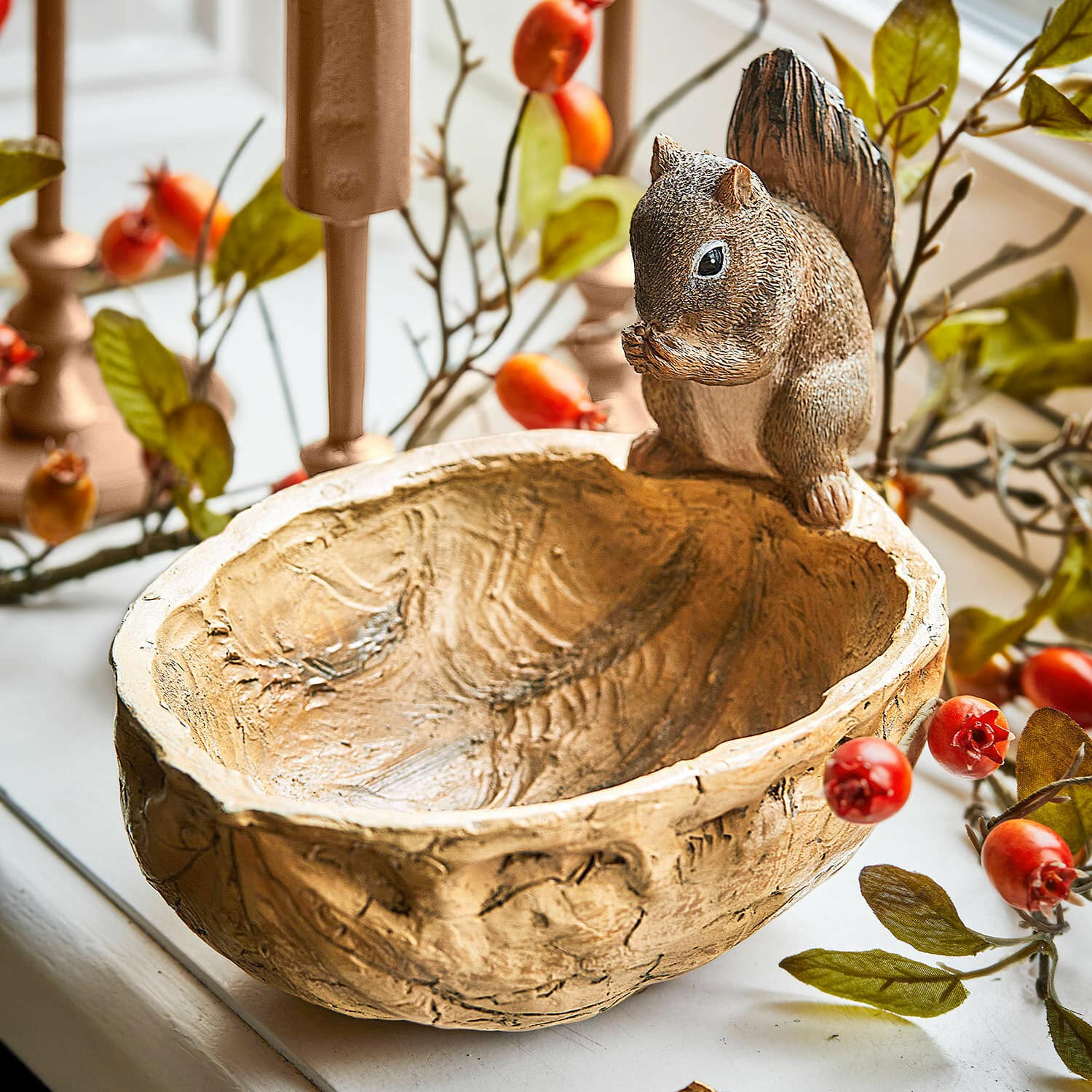 Cuenco decorativo Orinell Cuenco decorativo de resina beige con figura de ardilla, adorno para mesa y hogar