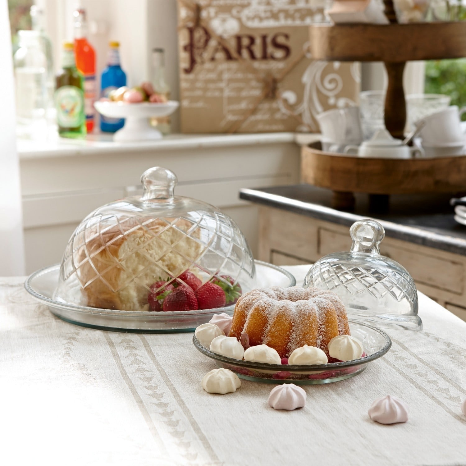 Set de 2 campanas de cristal con plato Darlington