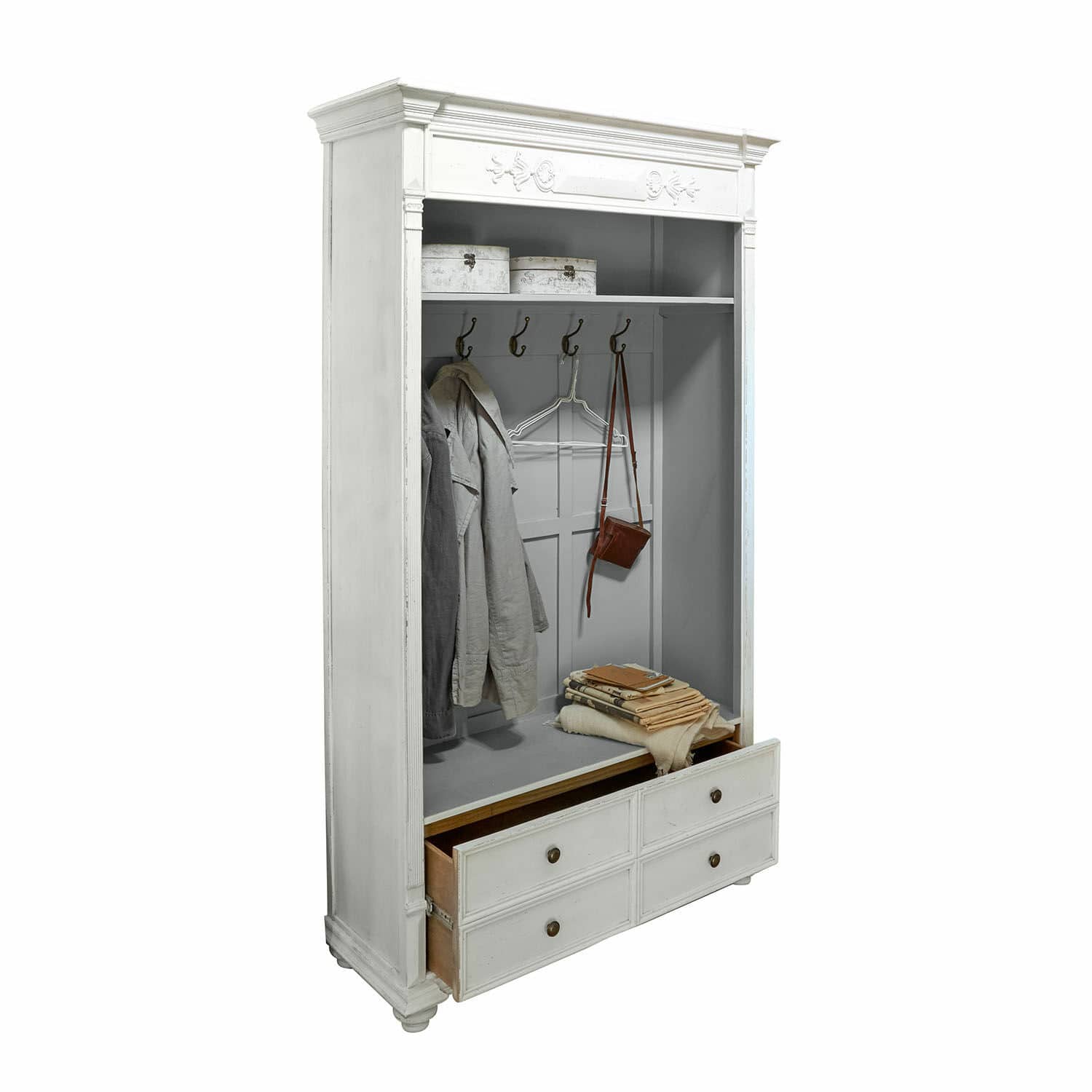 Mueble recibidor Étourville Armario blanco de madera con ganchos y cajones para guardar ropa y accesorios
