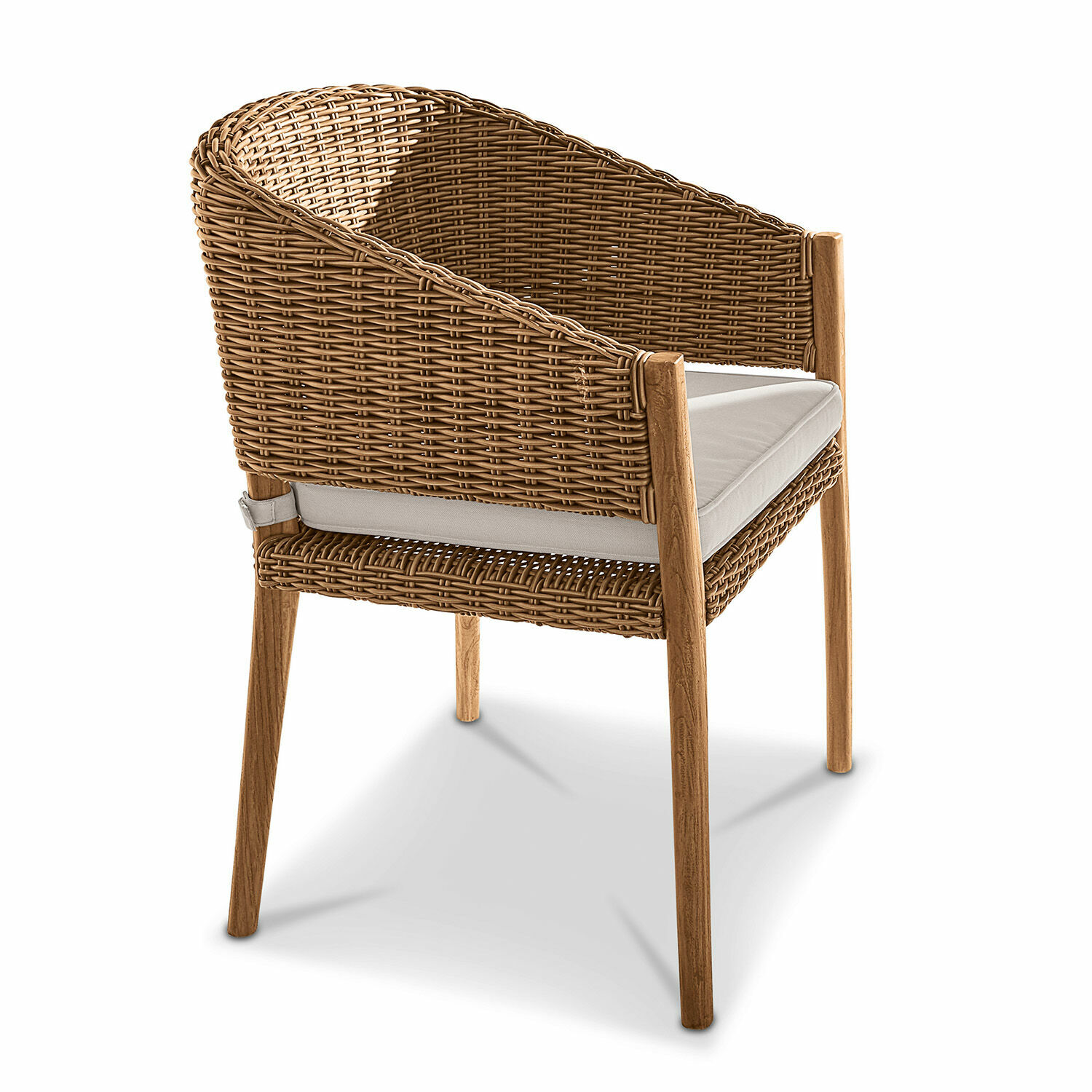 Silla de ratán y madera con cojín claro, color natural, mueble para salón y jardín