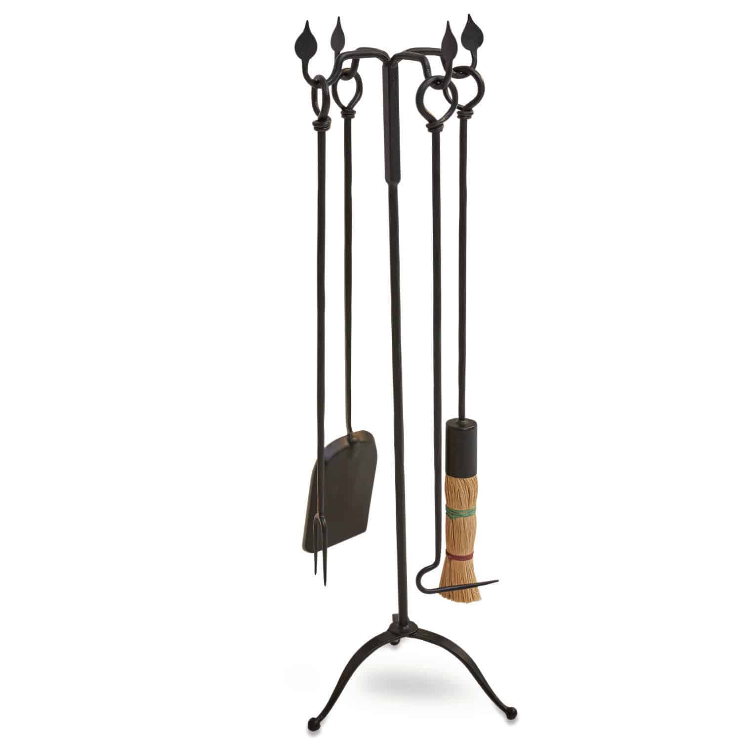 Utensilios de chimenea Elvio Juego de herramientas para chimenea de hierro forjado negro con cepillo y pala para limpieza