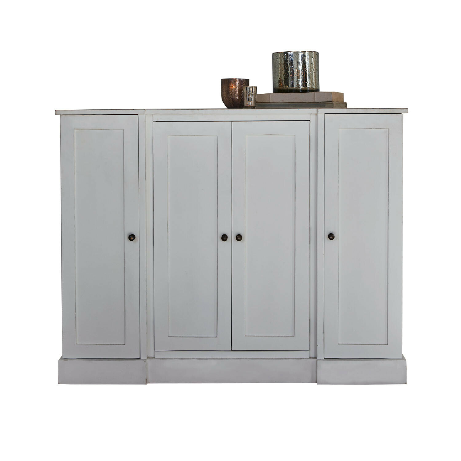 Cómoda Greymont Aparador blanco de madera con cuatro puertas y tiradores metálicos para almacenamiento en salón