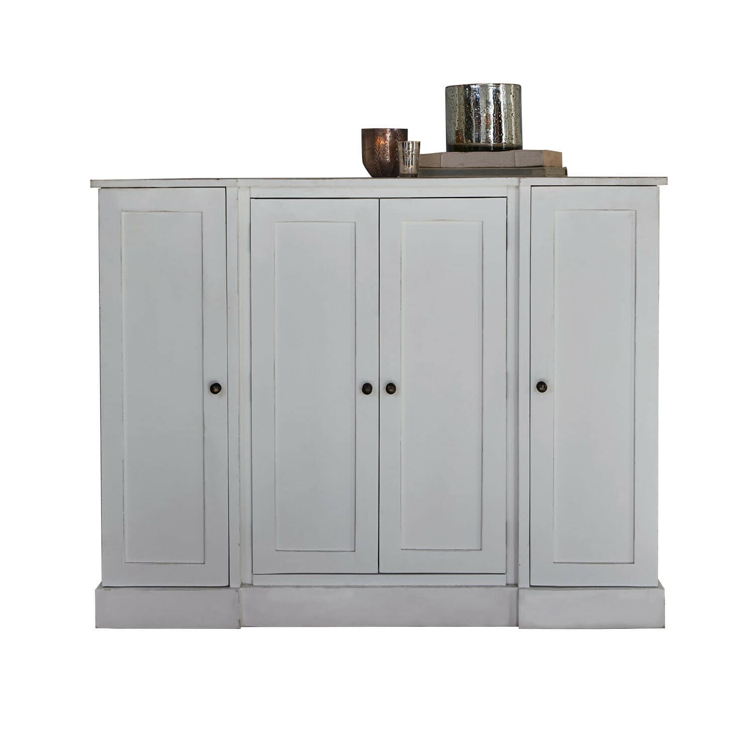Cómoda Greymont Aparador blanco de madera con cuatro puertas y tiradores metálicos para almacenamiento en salón