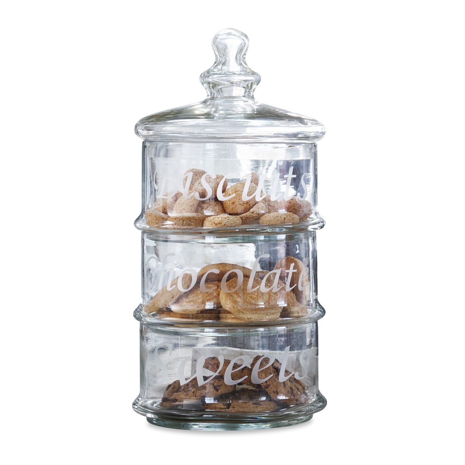 Tarro de cristal Aletta Recipiente de vidrio con tres compartimentos para galletas, chocolate y dulces