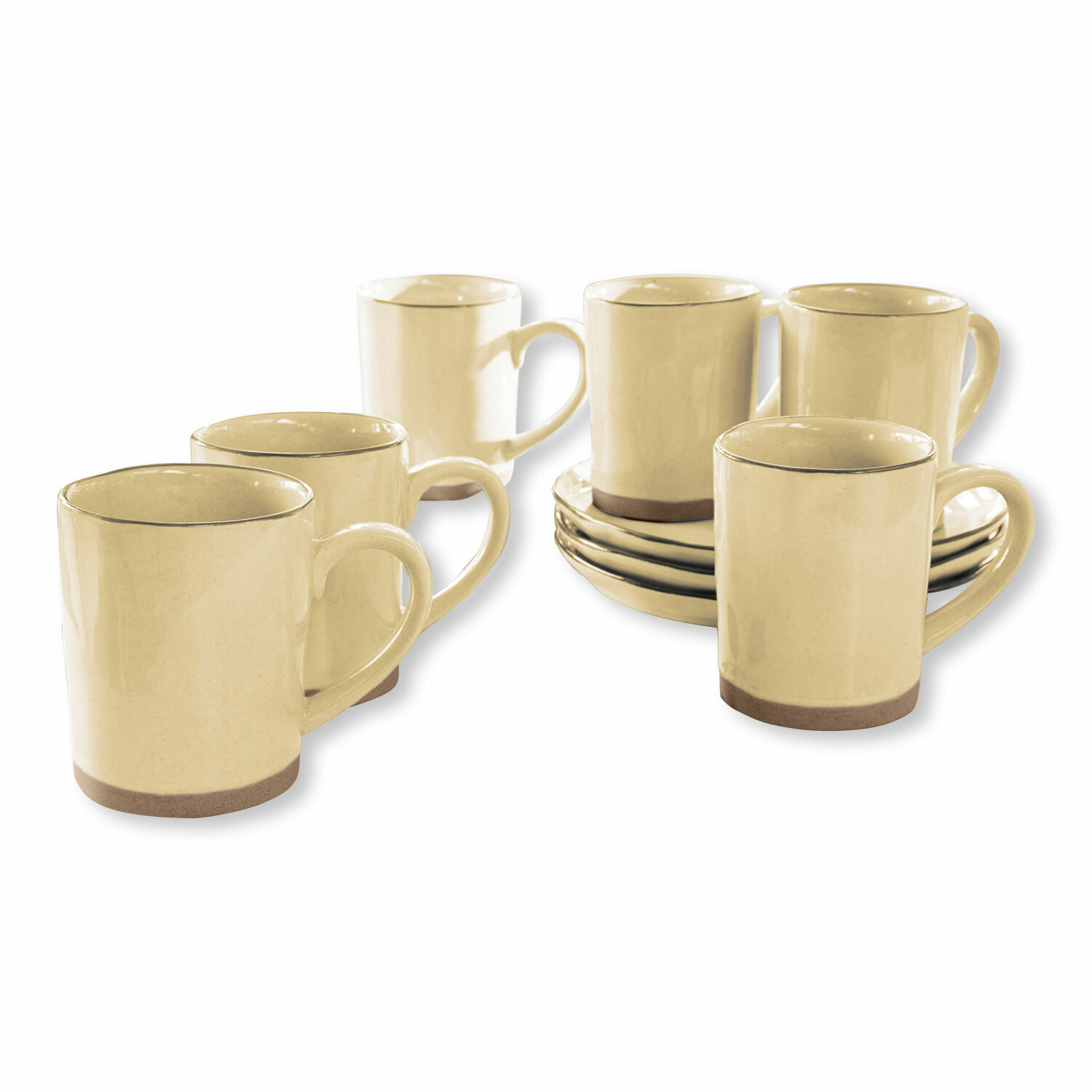 Set de 6 tazas Biarré Juego de seis tazas de cerámica crema con base marrón para café o té