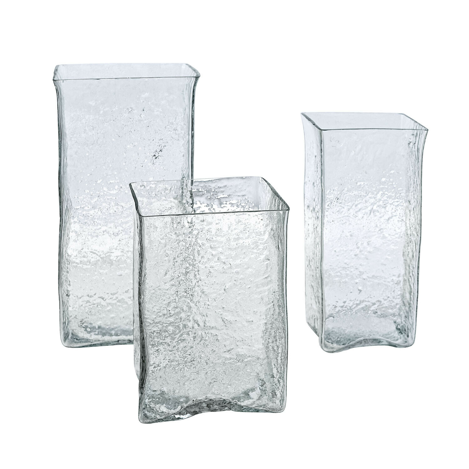 Set de 3 portavelas Xarlac Conjunto de tres jarrones de vidrio transparente con superficie texturizada para decoración interior