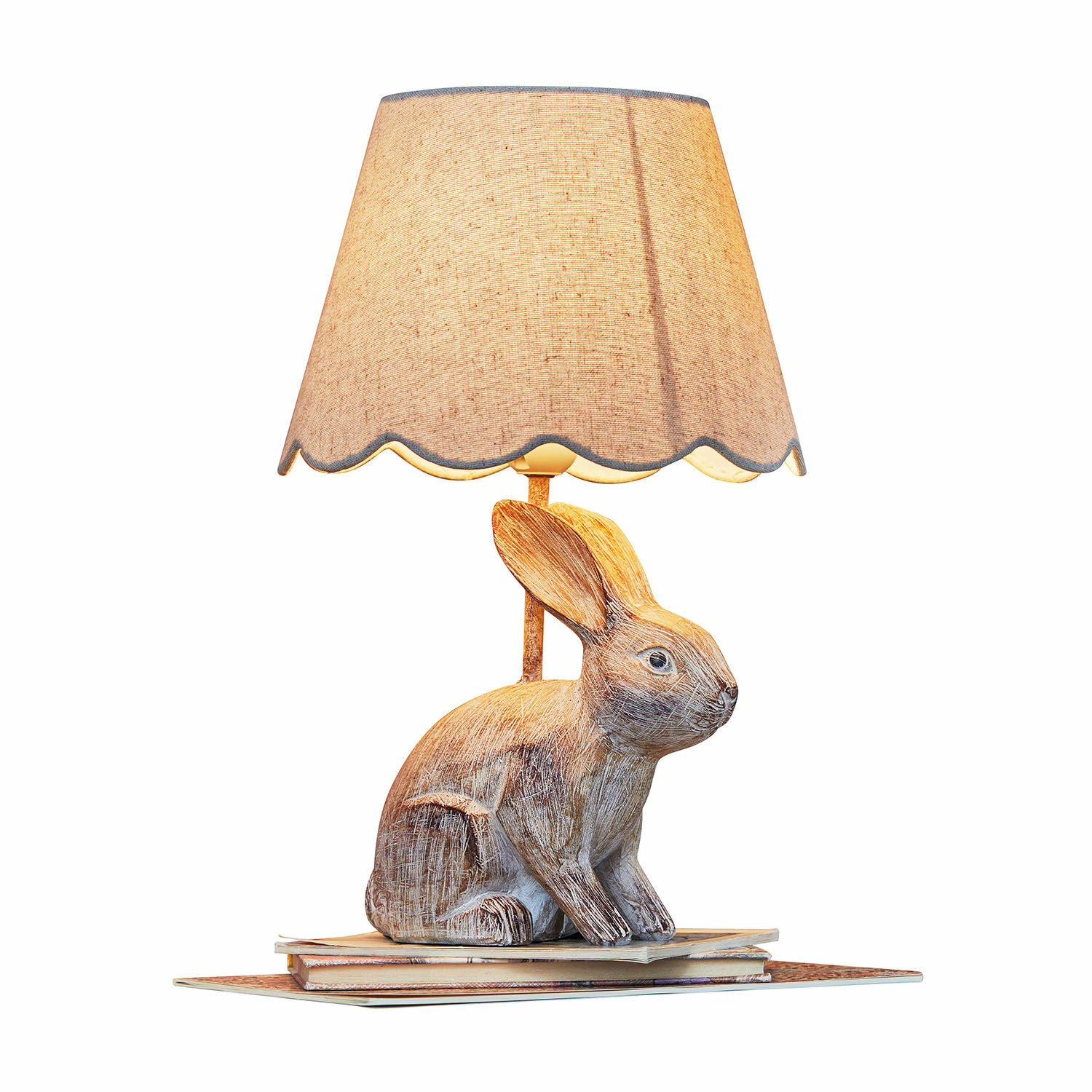 Lámpara de mesa Ryen Lámpara de mesa beige con pantalla y base de madera en forma de conejo, luz decorativa