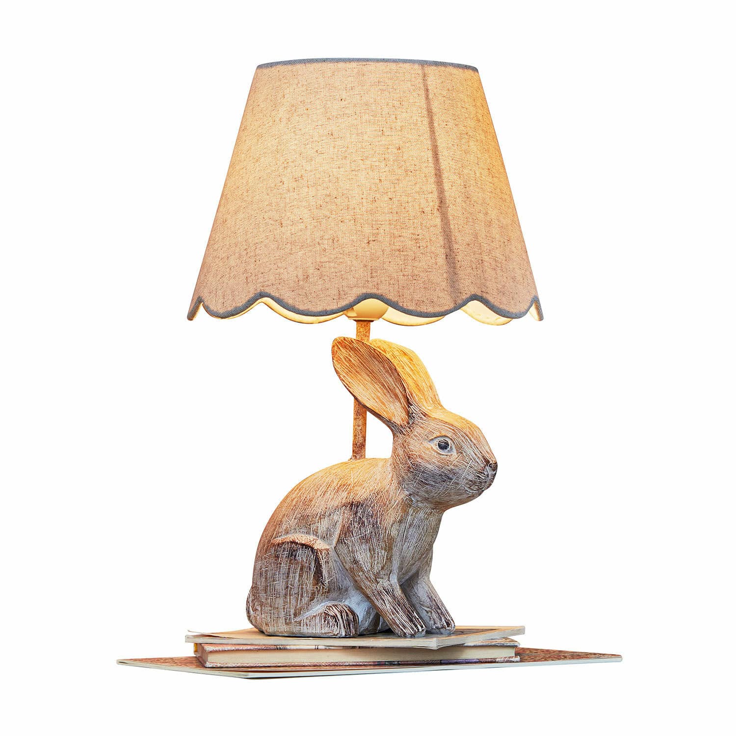 Lámpara de mesa Ryen Lámpara de mesa beige con pantalla y base de madera en forma de conejo, luz decorativa