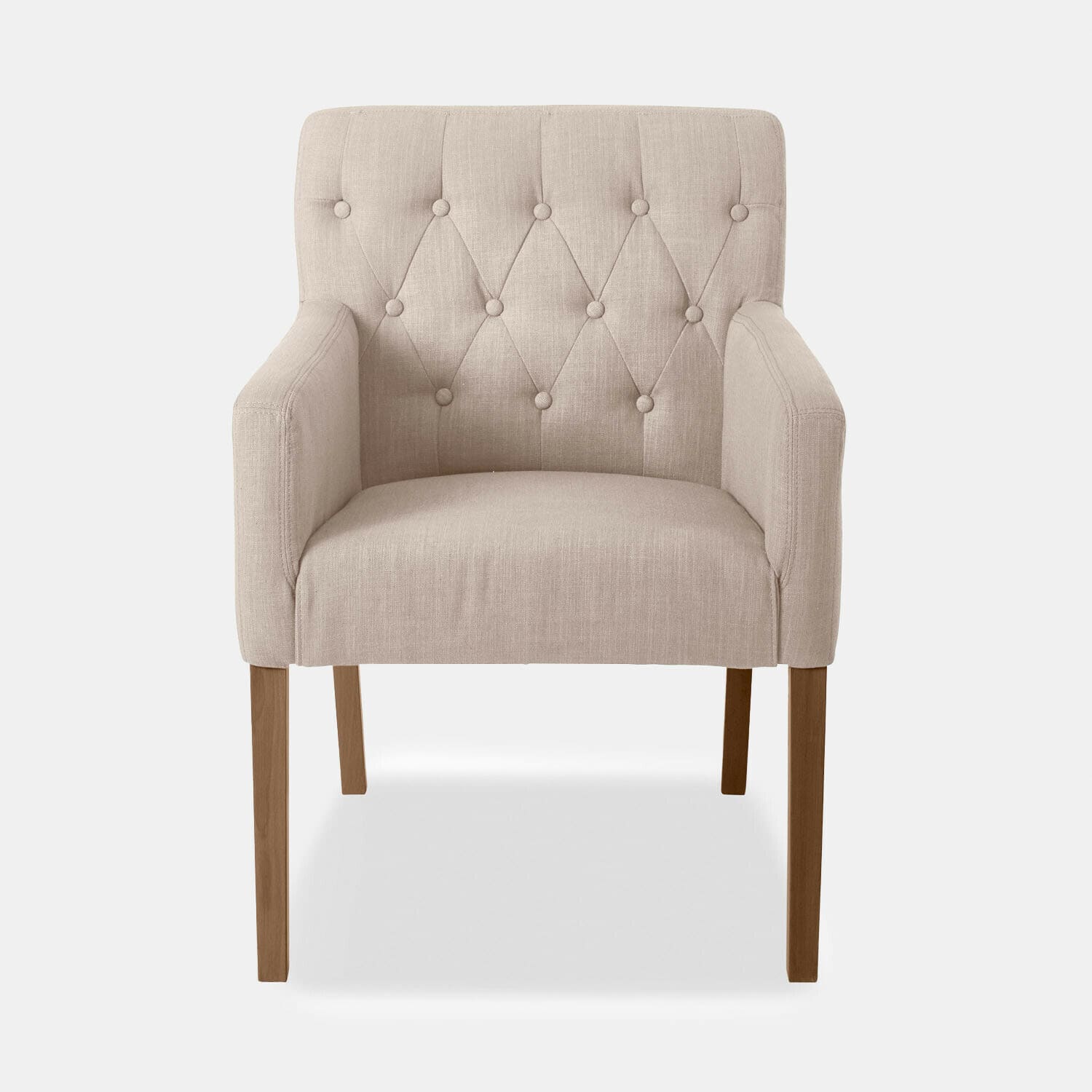 Sillón Betterton con tapizado de lino beige y patas de madera para sala de estar