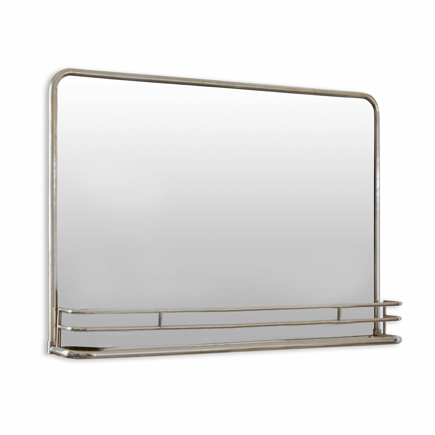 plata/claro Espejo rectangular Opoli con marco metálico plateado y estante, accesorio decorativo moderno