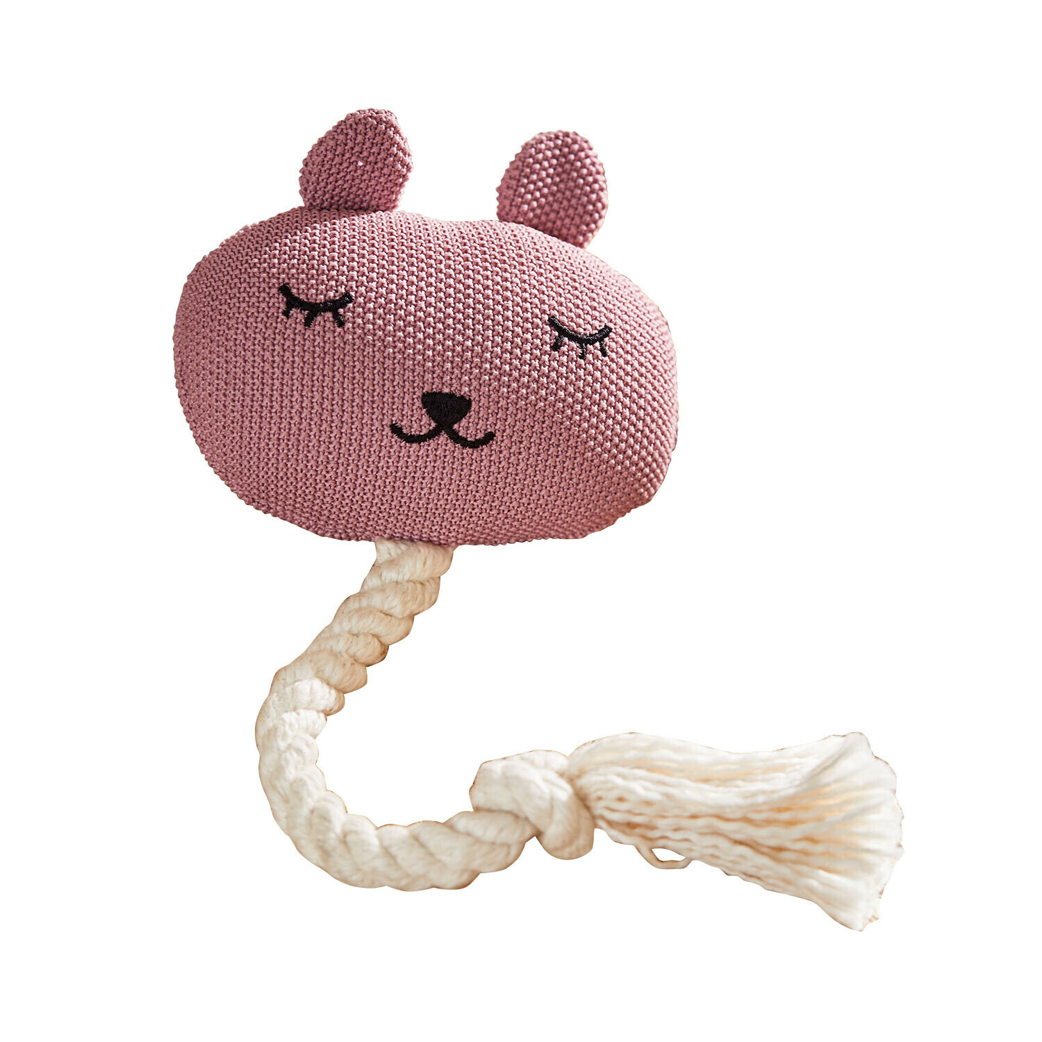 Juguete para mascotas Miezmo Juguete tejido rosa con forma de cabeza de animal y cuerda blanca para niños