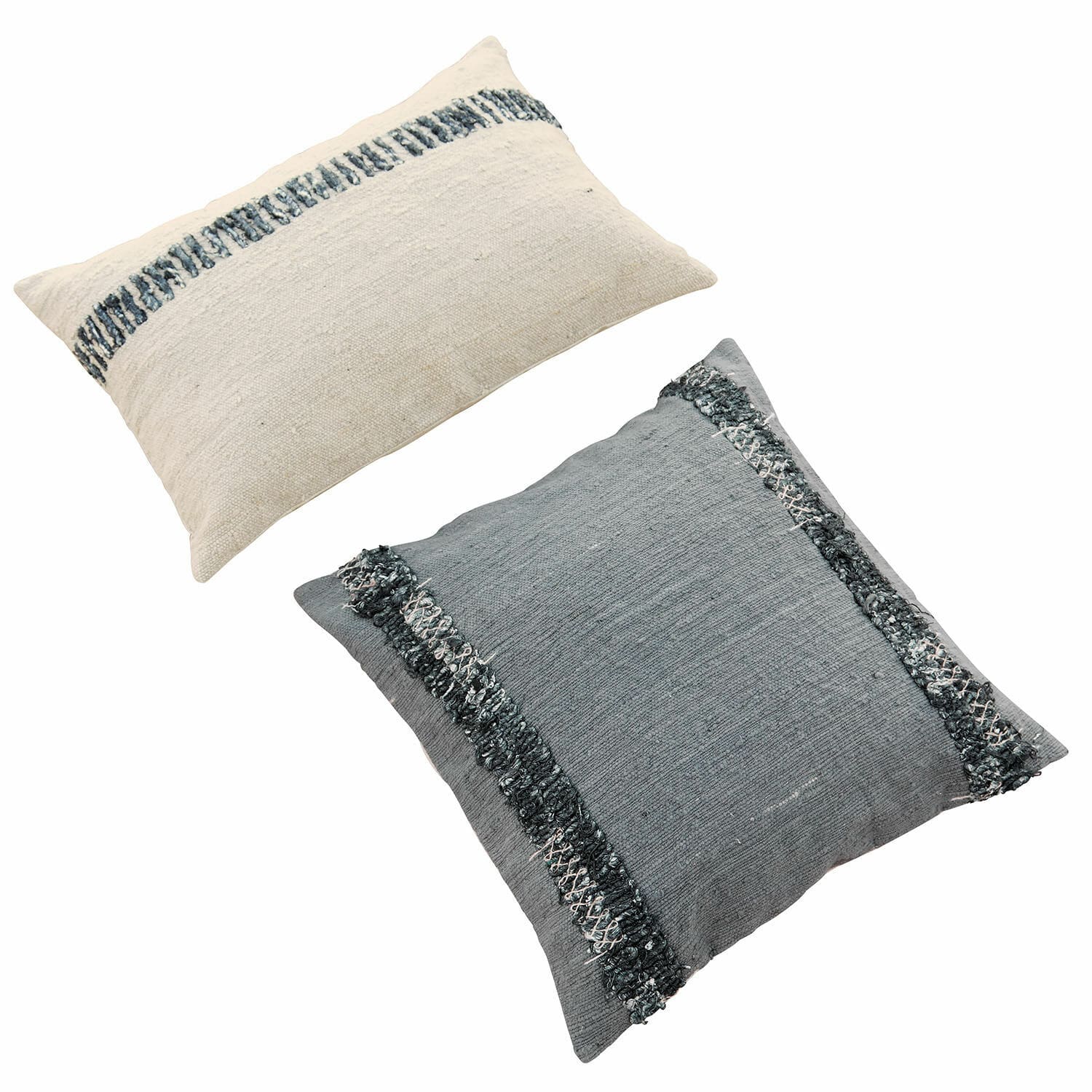 Set de 2 fundas de cojín Foix Conjunto de dos cojines decorativos de algodón en crema y gris con bandas decorativas texturizadas