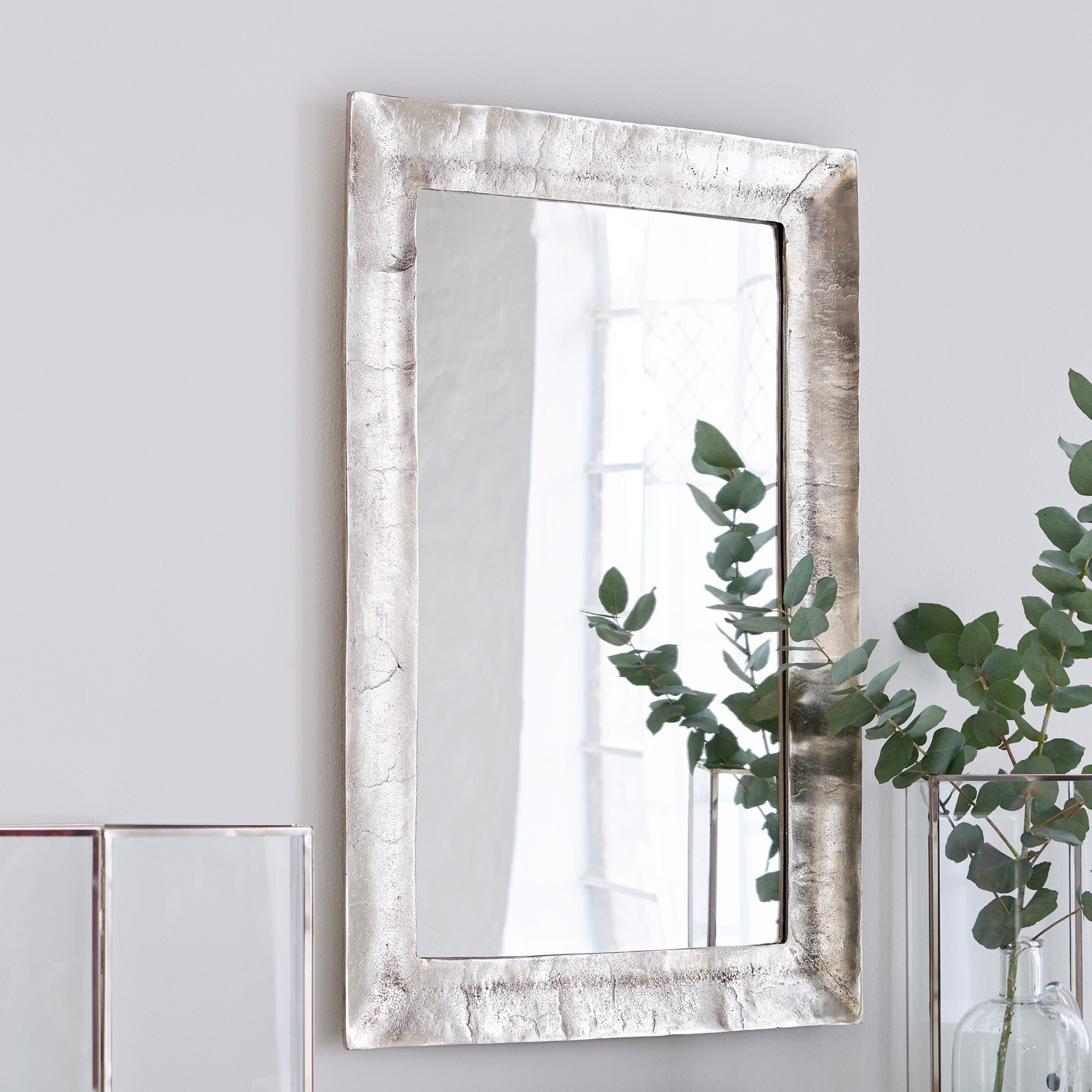 Espejo Bellevalley Espejo de pared rectangular con marco plateado texturizado para decoración interior moderna y elegante