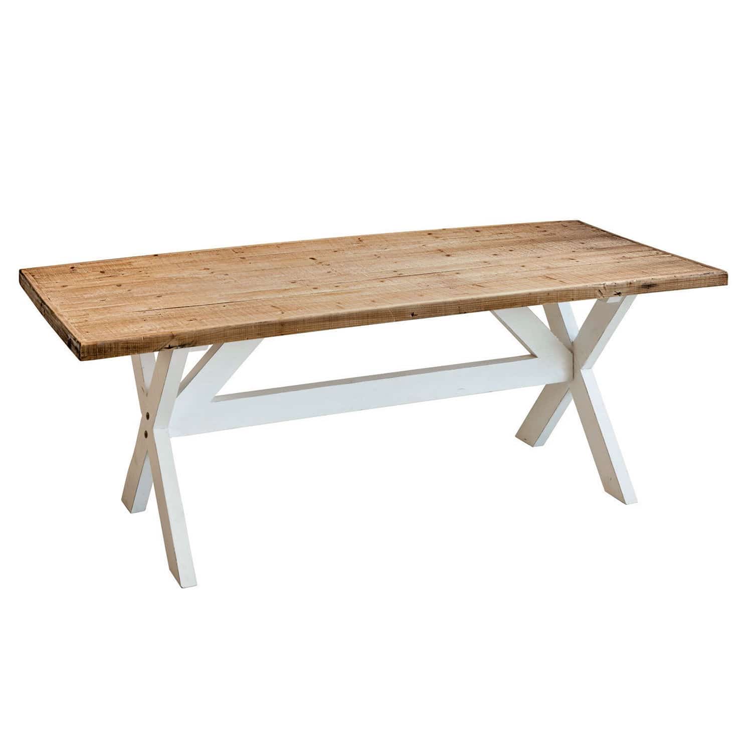 Mesa Covington con tablero de madera marrón y base blanca, estilo rústico para comedor
