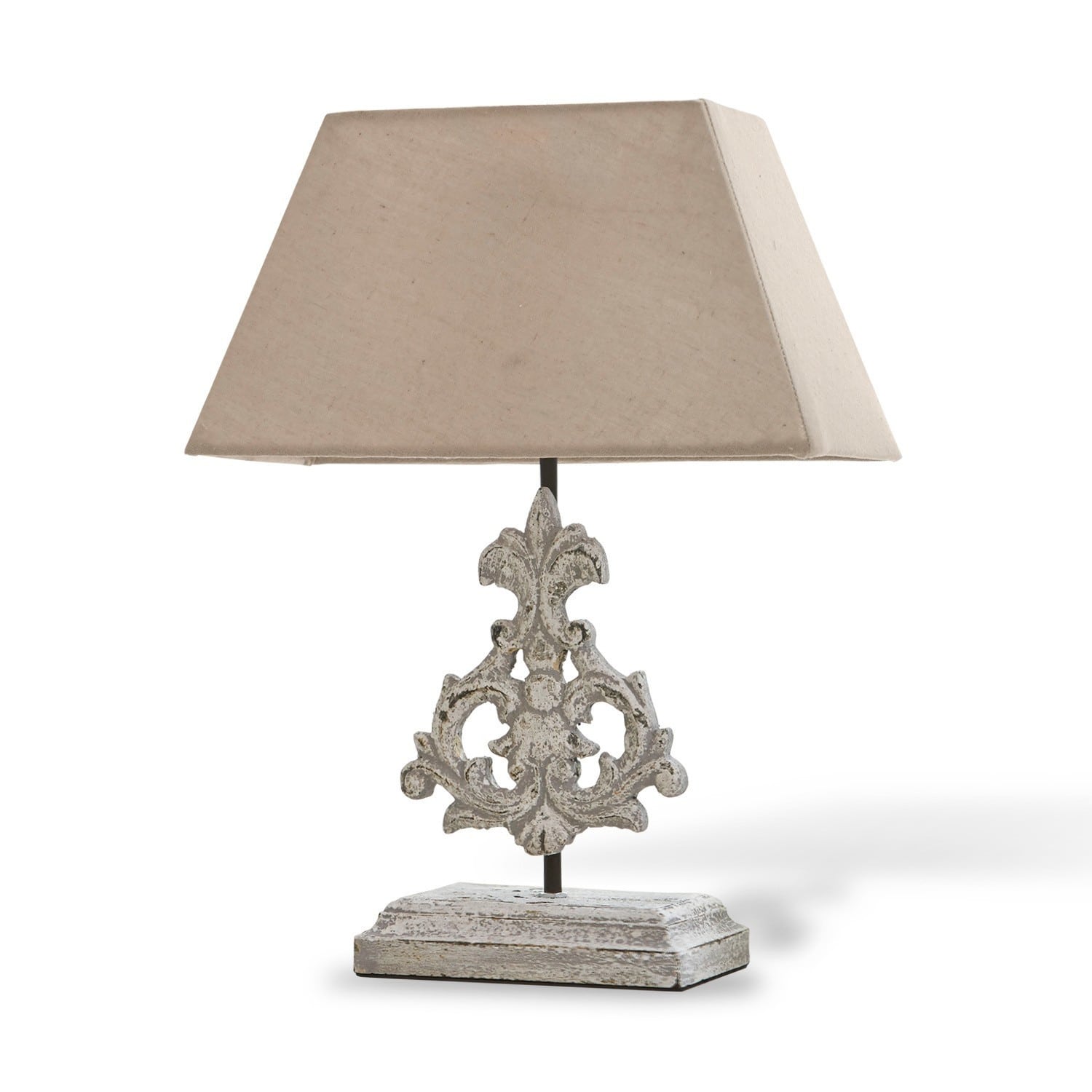 Lámpara de mesa Poème Lámpara de mesa con pantalla beige y base decorativa de madera y metal estilo vintage