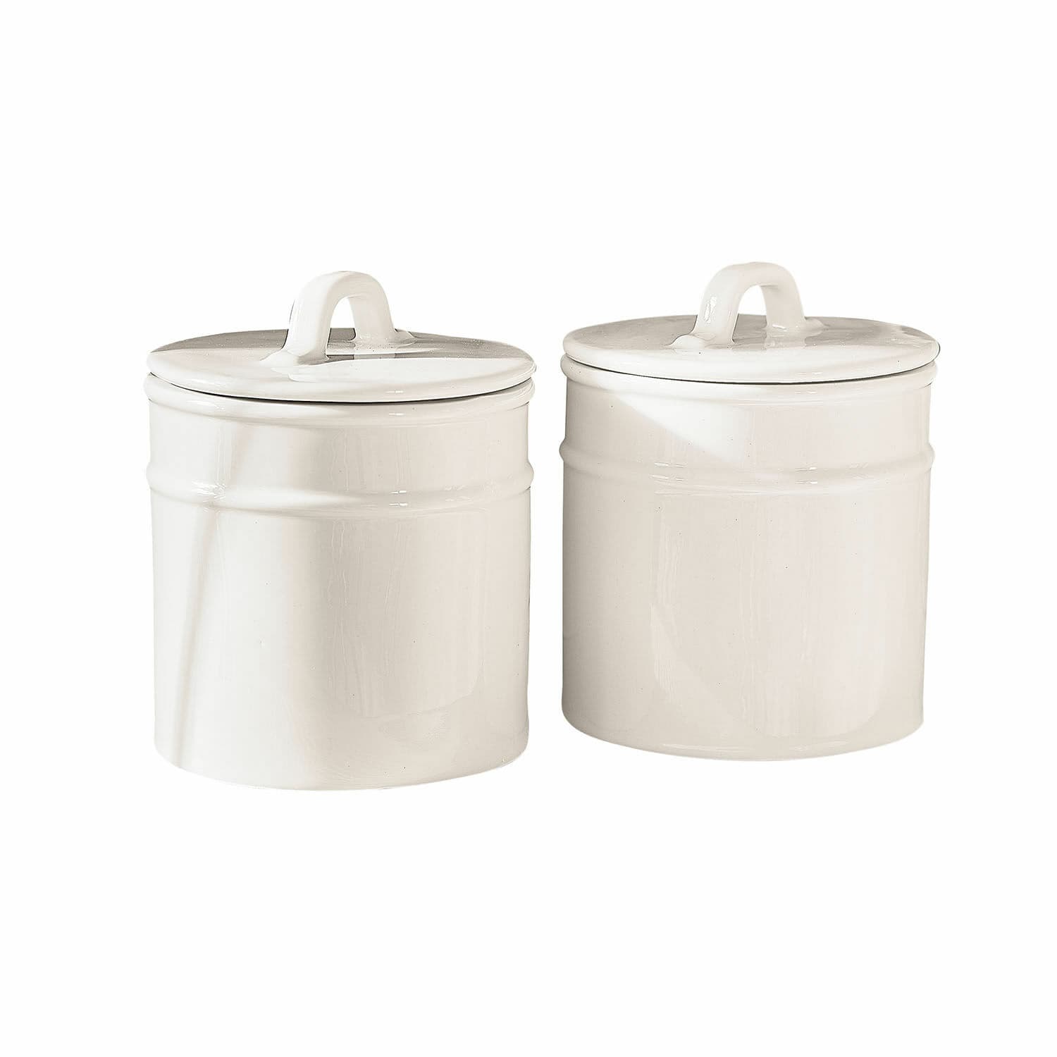 Set de 2 recipientes de cerámica blanca con tapa para almacenamiento en cocina