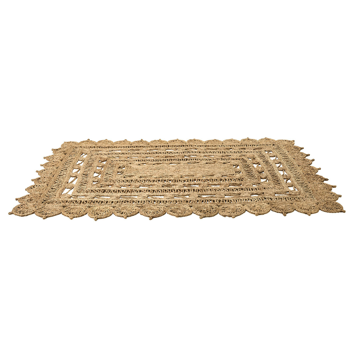 Alfombra Livadia Alfombra artesanal de yute natural con diseño decorativo y borde, accesorio para decoración interior