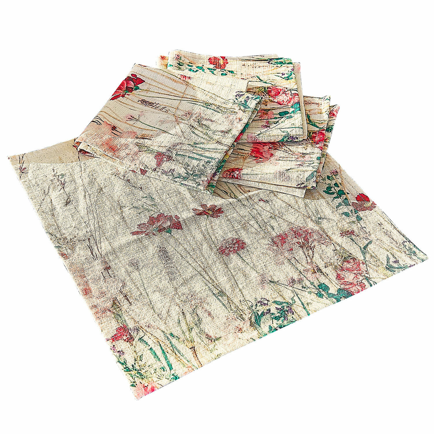 Set de 4 servilletas Briovene Servilletas de lino color crema con estampado floral, textiles decorativos para el hogar