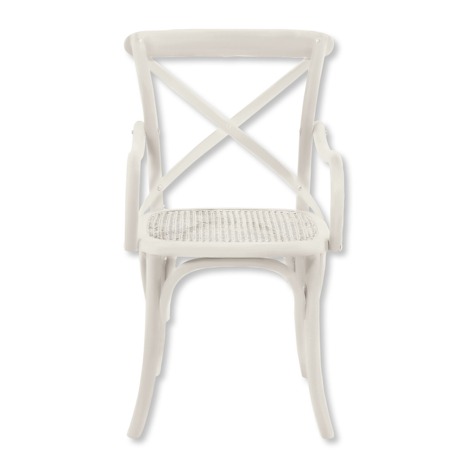 Silla blanca de madera Terrebonne con asiento de mimbre, mueble elegante para comedor