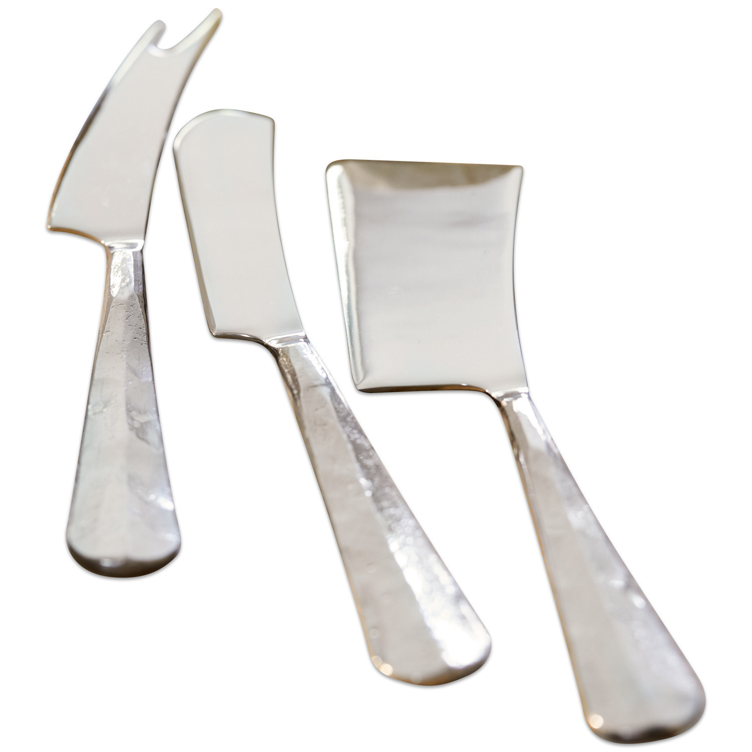 Set de 3 cubiertos para queso Mondevert Juego de tres cuchillos para queso plateados de acero inoxidable con diferentes formas de hoja