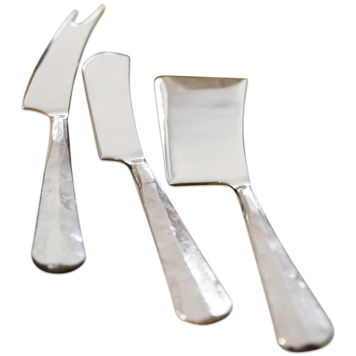 Set de 3 cubiertos para queso Mondevert Juego de tres cuchillos para queso plateados de acero inoxidable con diferentes formas de hoja