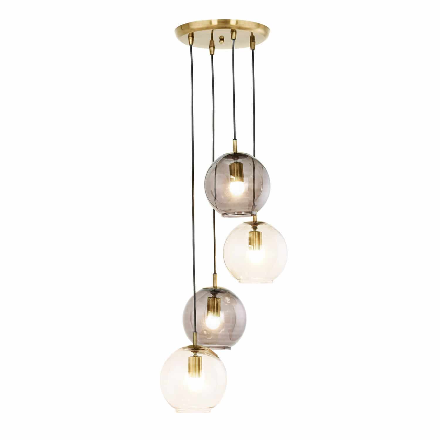 Lámpara colgante Brontille Lámpara colgante moderna con cuatro globos de vidrio en tonos ahumados y transparentes para decoración