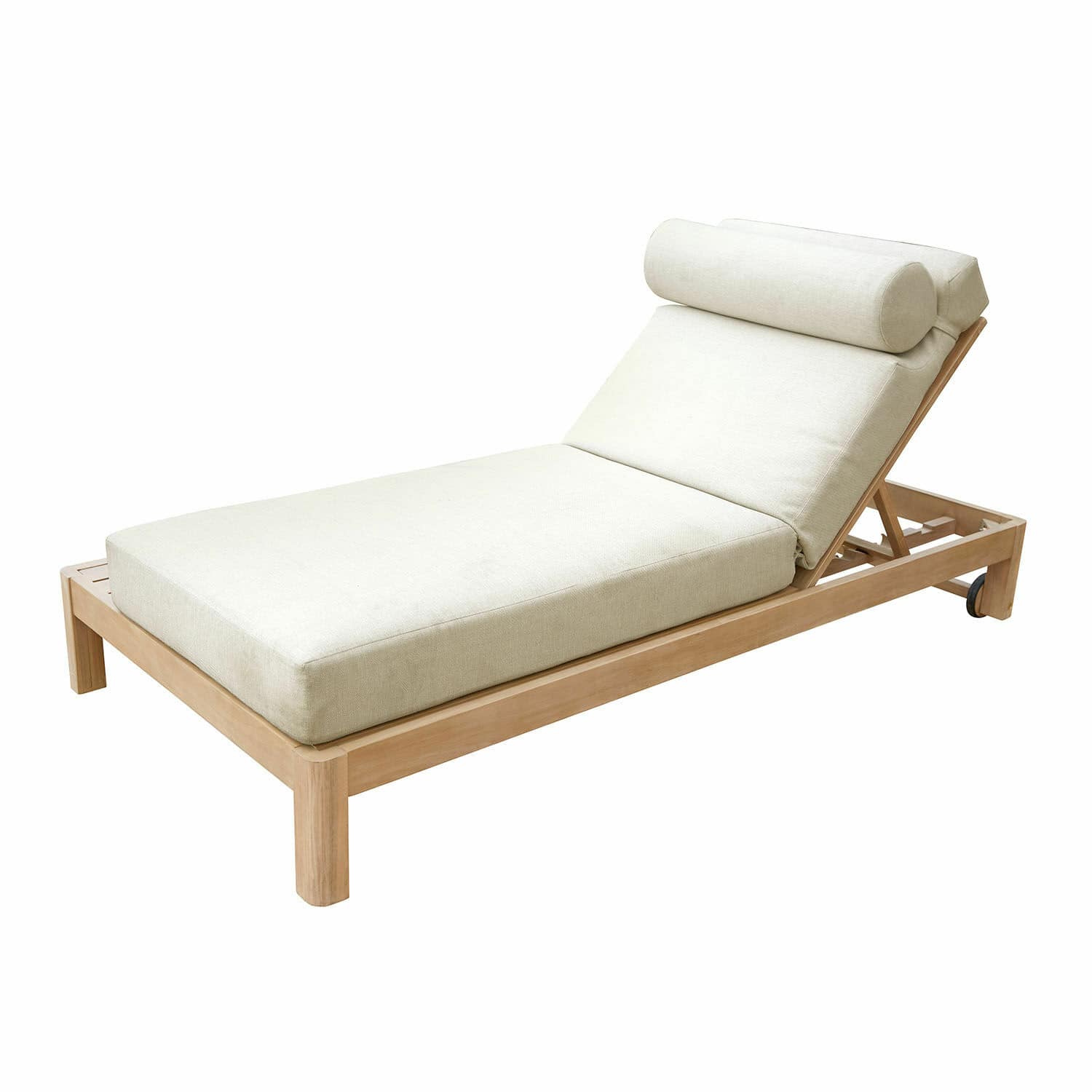 Tumbona FSC®-100% Lemorette Tumbona con cojín beige claro y estructura de madera, mueble cómodo para relajarse al aire libre