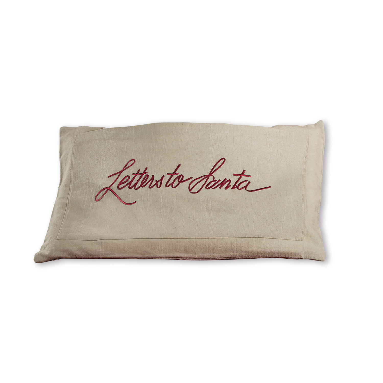 Funda de cojín Welenzas Funda de cojín de lino beige con texto rojo Letters to Santa, decoración navideña