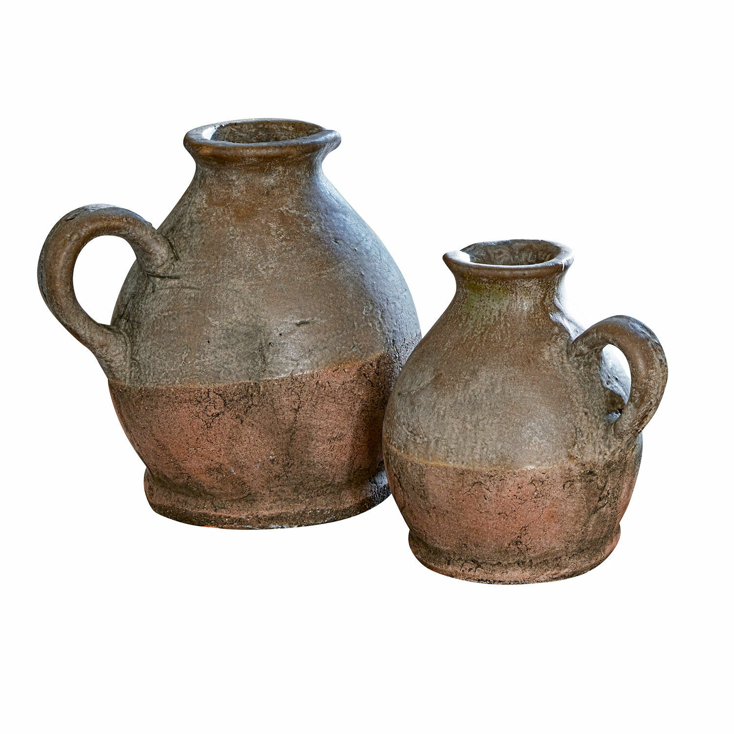Set de 2 jarrones Henriette Dos jarras de cerámica marrón y gris con asas, estilo rústico para decoración del hogar