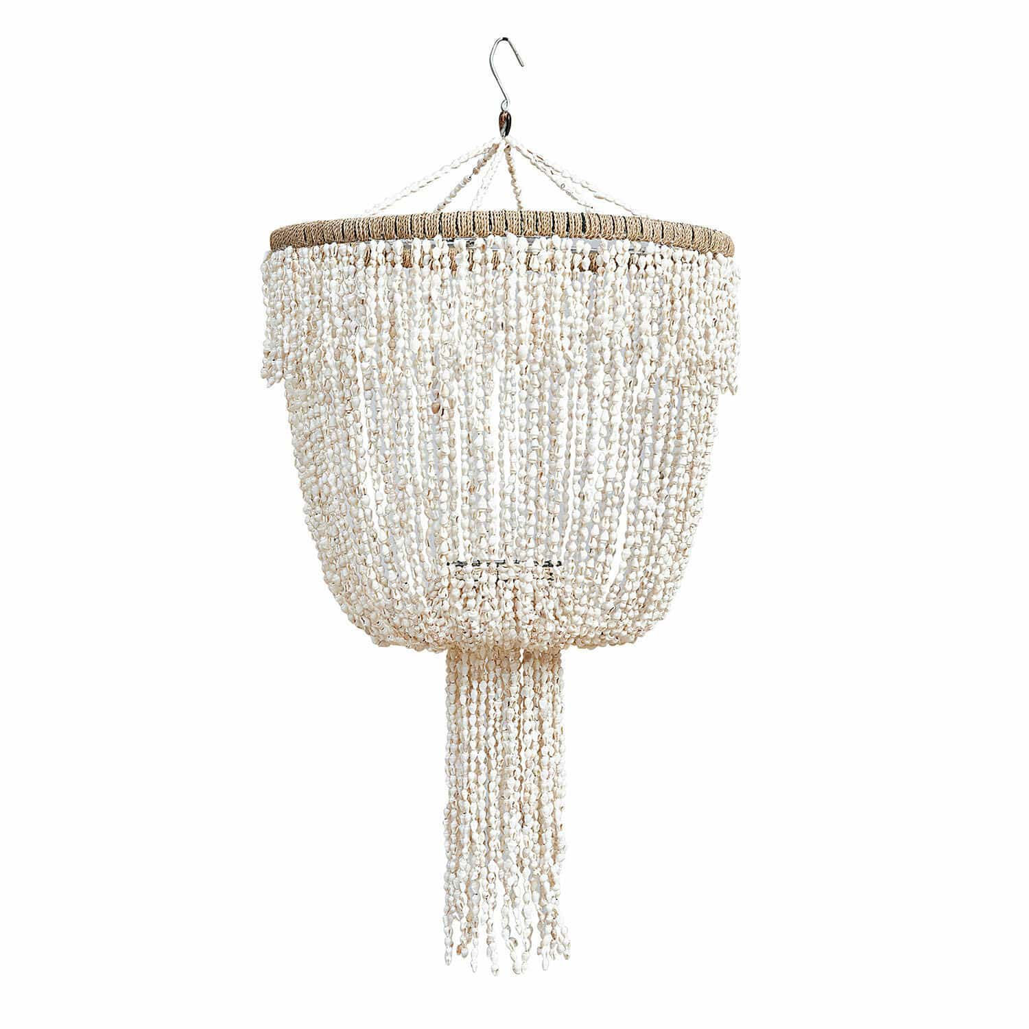 Pantalla Trétudans Lámpara colgante de conchas blancas y cuerda natural, decoración bohemia para interiores