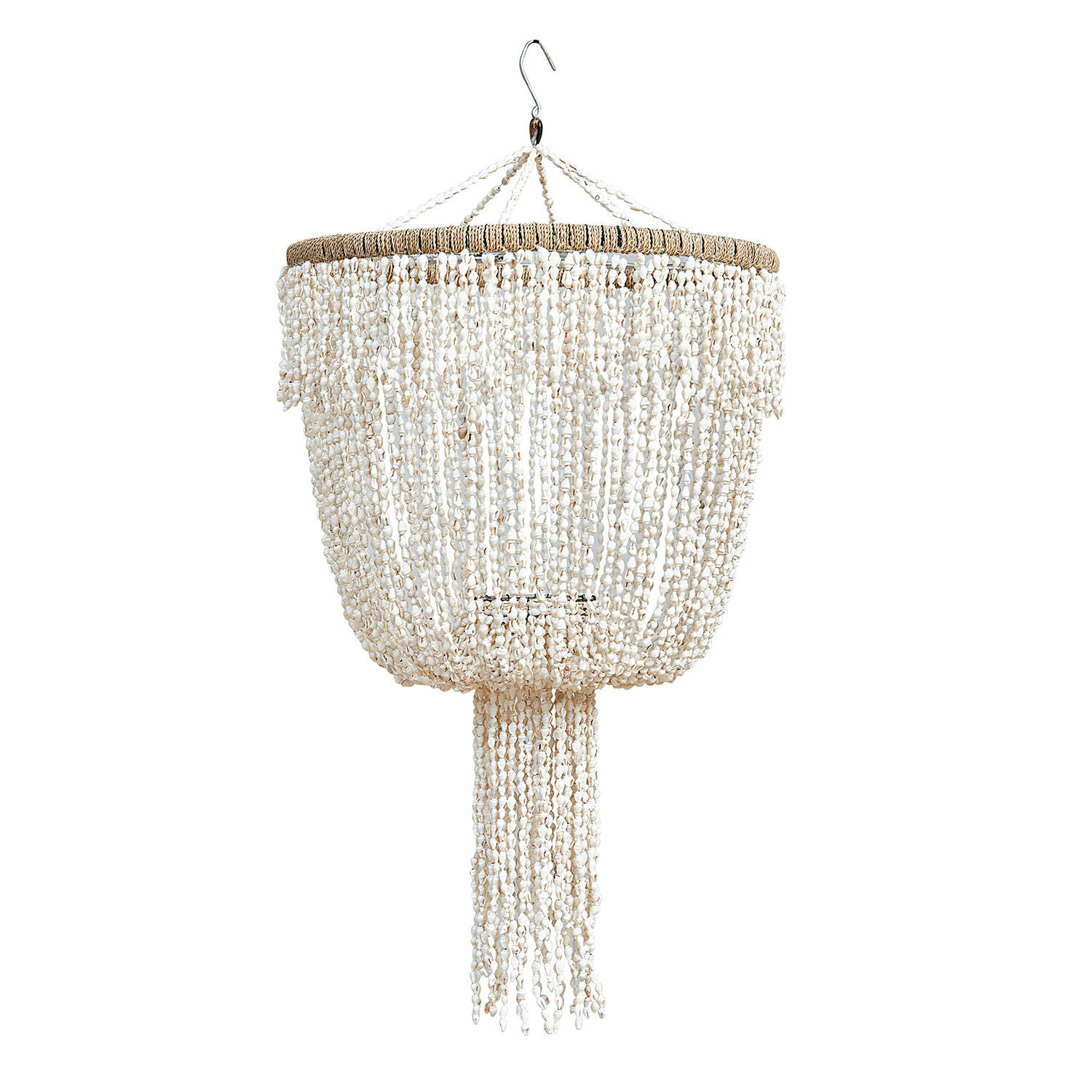 Pantalla Trétudans Lámpara colgante de conchas blancas y cuerda natural, decoración bohemia para interiores